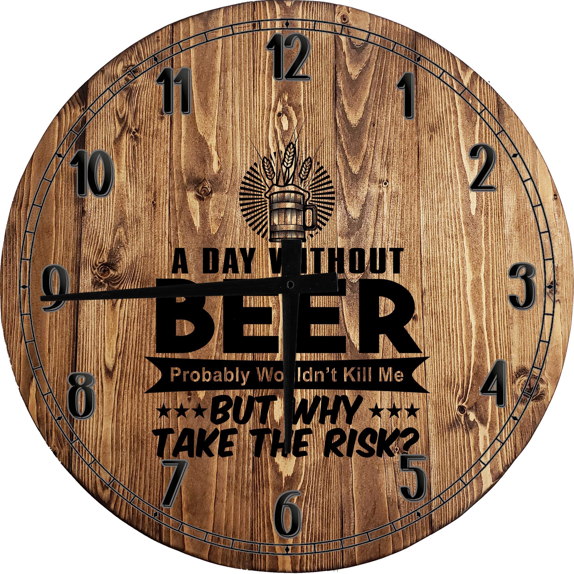 24 Inch Large Round Gray Wall Clock - Battery Operated, Beer Lover's Decor, Perfect for Home, Office, or Man Cave Wall Art