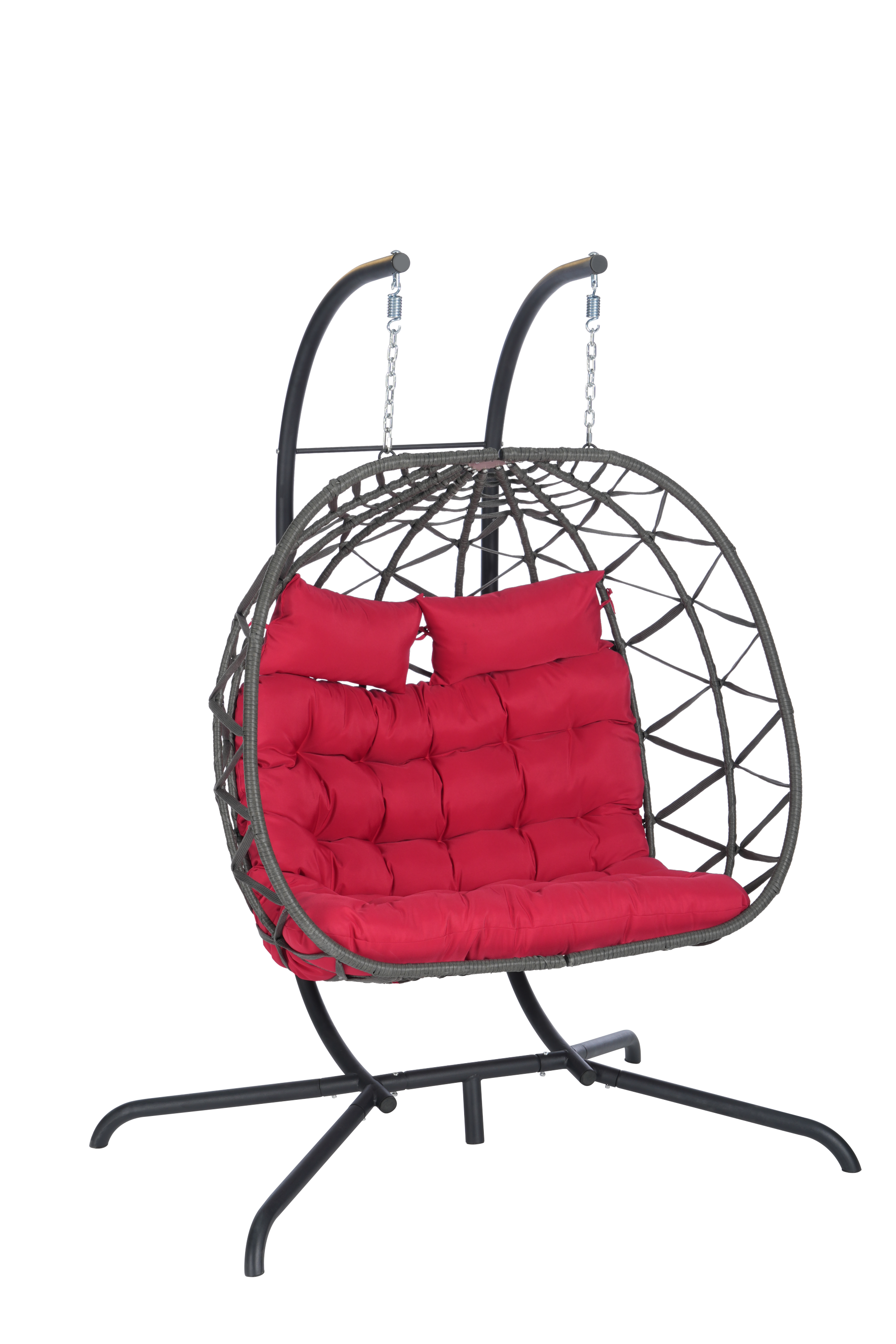 Double Egg Chair with Stand - Indoor/Outdoor Wicker Rattan Swing Chair with UV-Resistant Cushions (600 lbs Capacity) - Perfect for Bedroom, Balcony, Patio, Garden & Backyard Relaxation