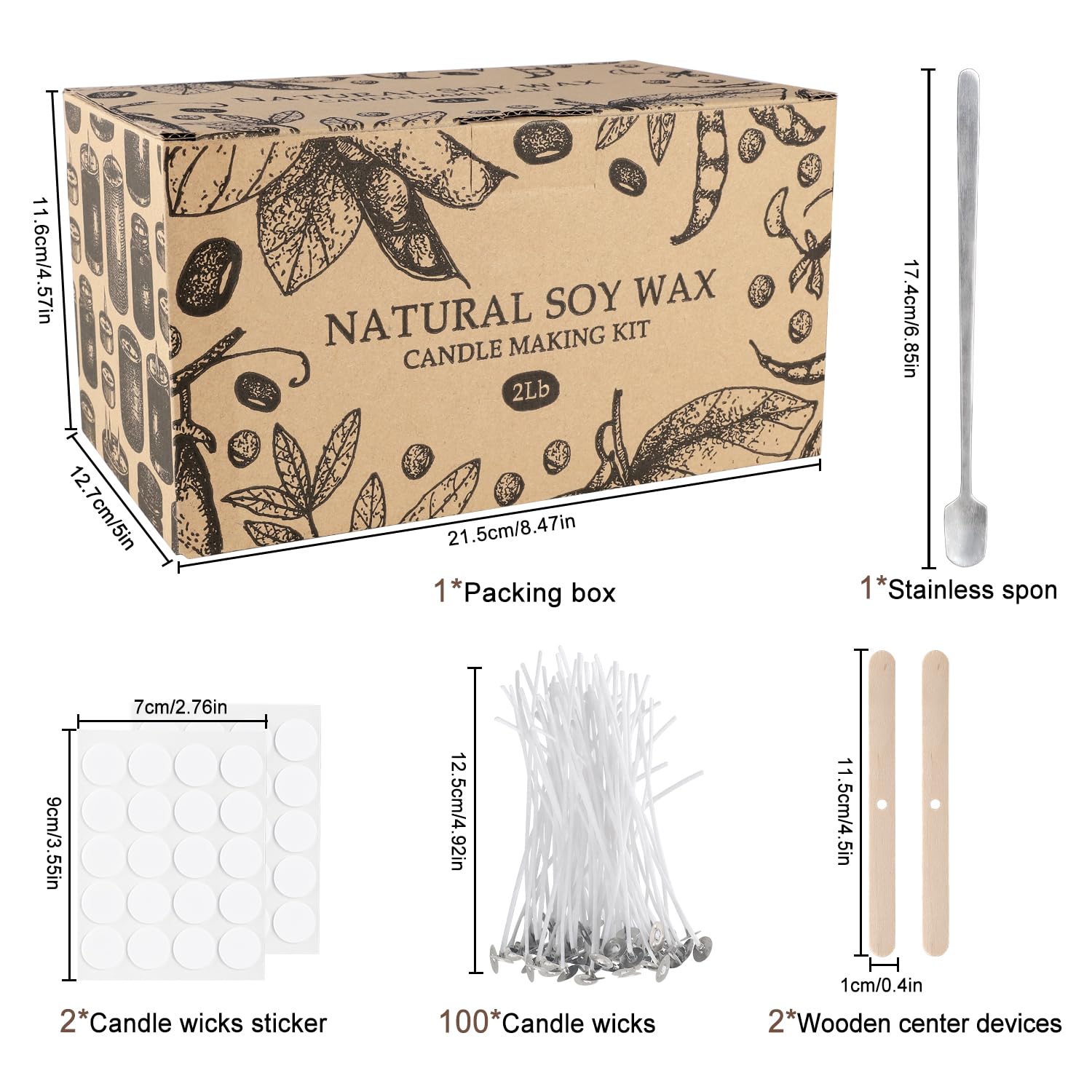 Premium DIY Candle Making Kit with 2LB Natural Soy Wax Flakes, 100 Cotton Wicks & 2 Wooden Wick Holders - Perfect for Home Crafts, Gifts & Aromatherapy Relaxation