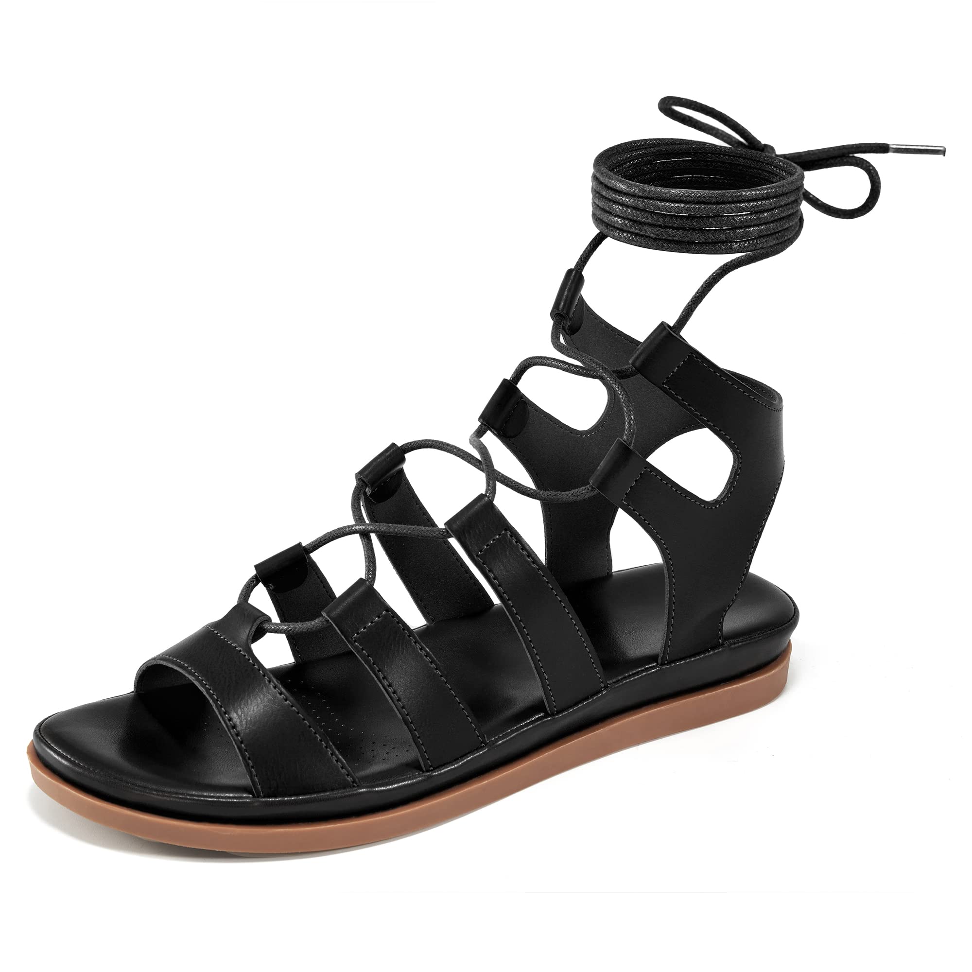 HARENCE Women's Summer Sandals - Comfortable Cross Strap Gladiator Flat Shoes for Casual & Dressy Outfits | Non-Slip Beach Sandals for Walking, Travel & Vacation