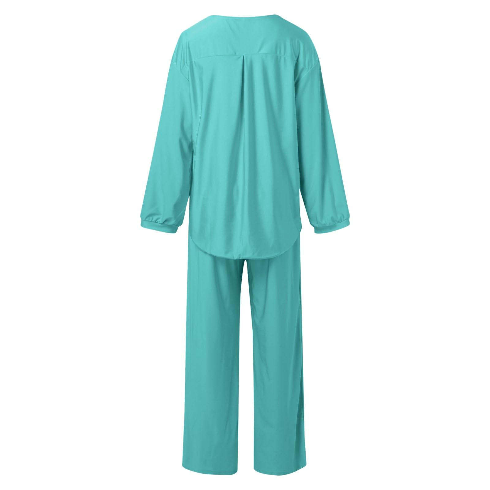 Women's Summer 2-Piece Outfit - Solid Crew Neck Long Sleeve Top & Flowy Wide Leg Lounge Pants Set | Comfortable Tracksuit for Casual Wear, Yoga, Home Relaxation & Vacation Outfits