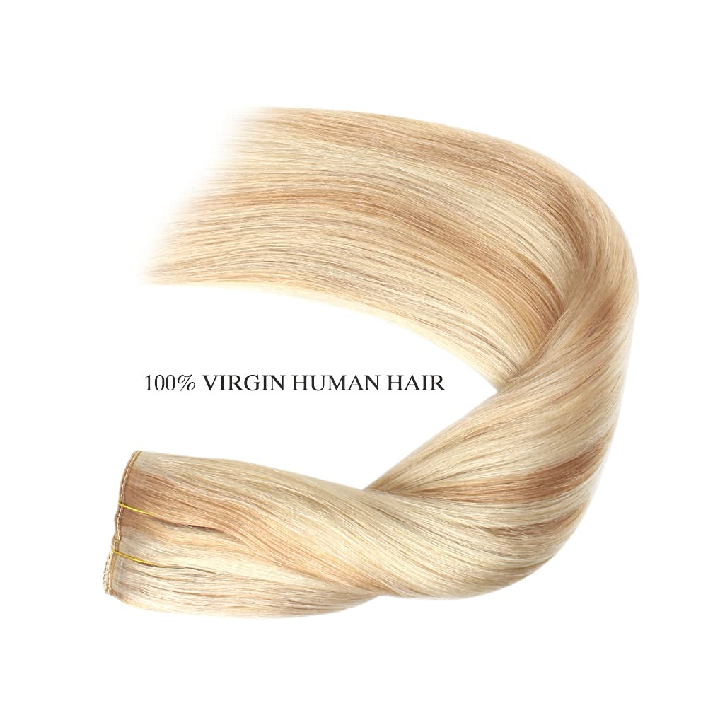 16 Inch 100g Sassina Wire Human Hair Extensions - Highlight Dark Dirty Blonde Mixed with Ash Blonde Remy Real Human Hair - Miracle Wire Straight Hairpiece for Daily Styling & Special Occasions