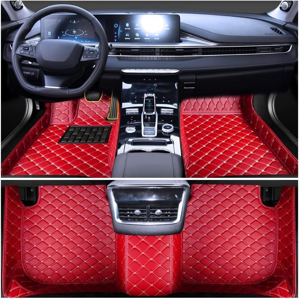 Premium Custom Fit Floor Mats for Jeep Wrangler 4-Door 2011-2017 - Luxury Leather Waterproof Non-Slip Full Coverage Liners (Red) - Perfect for Off-Roading, Daily Commute & All-Weather Protection