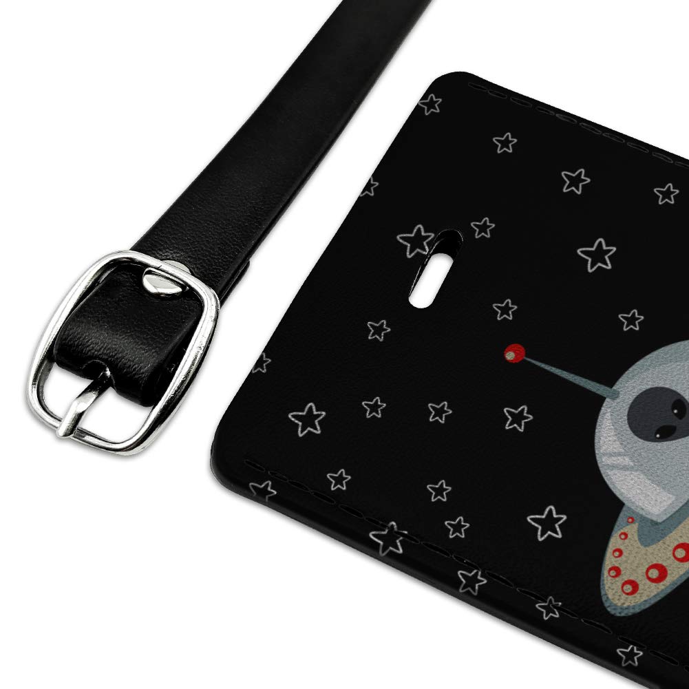 Custom Engraved Alien Space Rectangle Leather Luggage Tag - Personalized ID Card Holder for Travel Bags, Suitcases & Backpacks - Unique Gift for Travel Lovers & Frequent Flyers