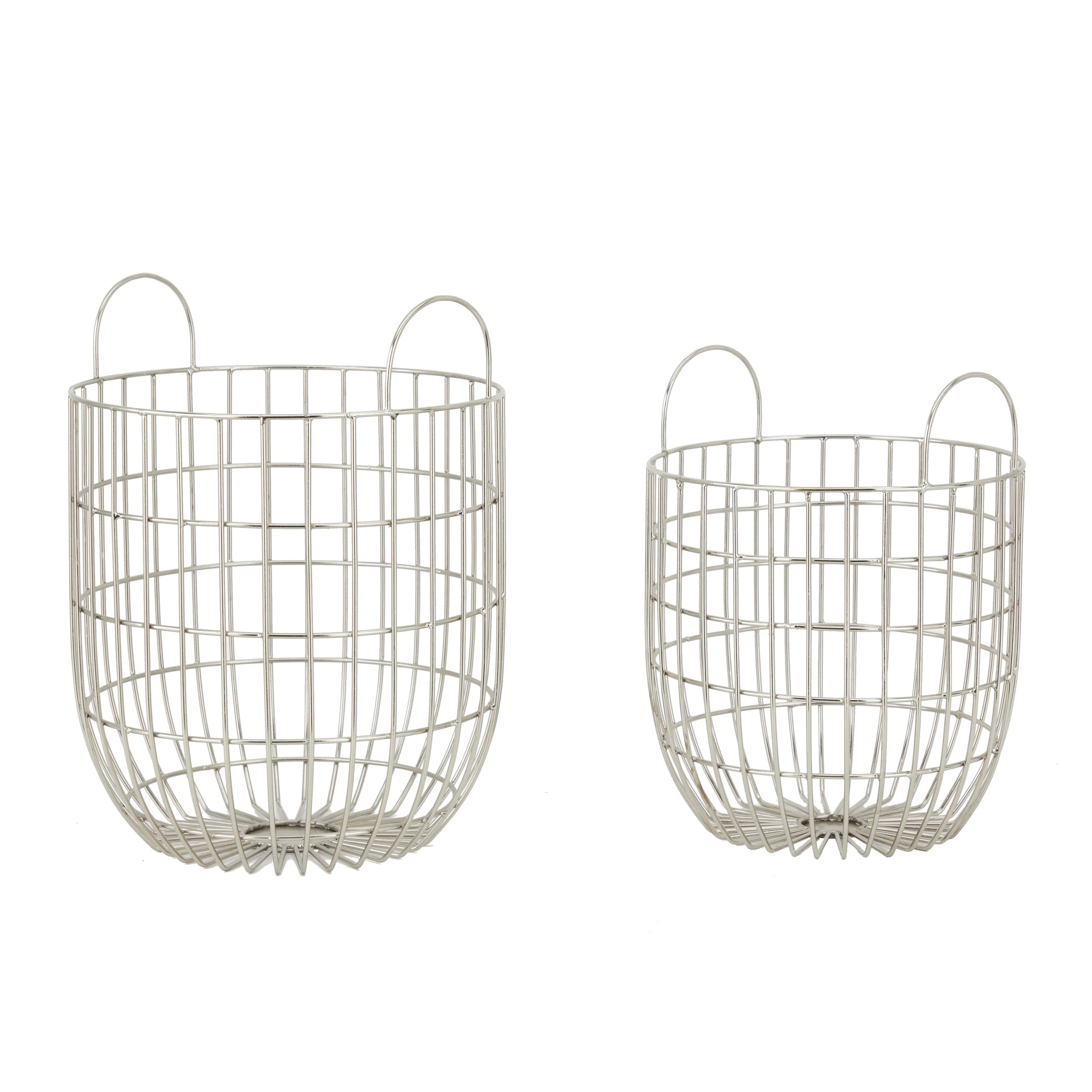 Deco 79 Metal Storage Basket Organizer Set of 2 - Open Grid Design with Arched Handles, 17