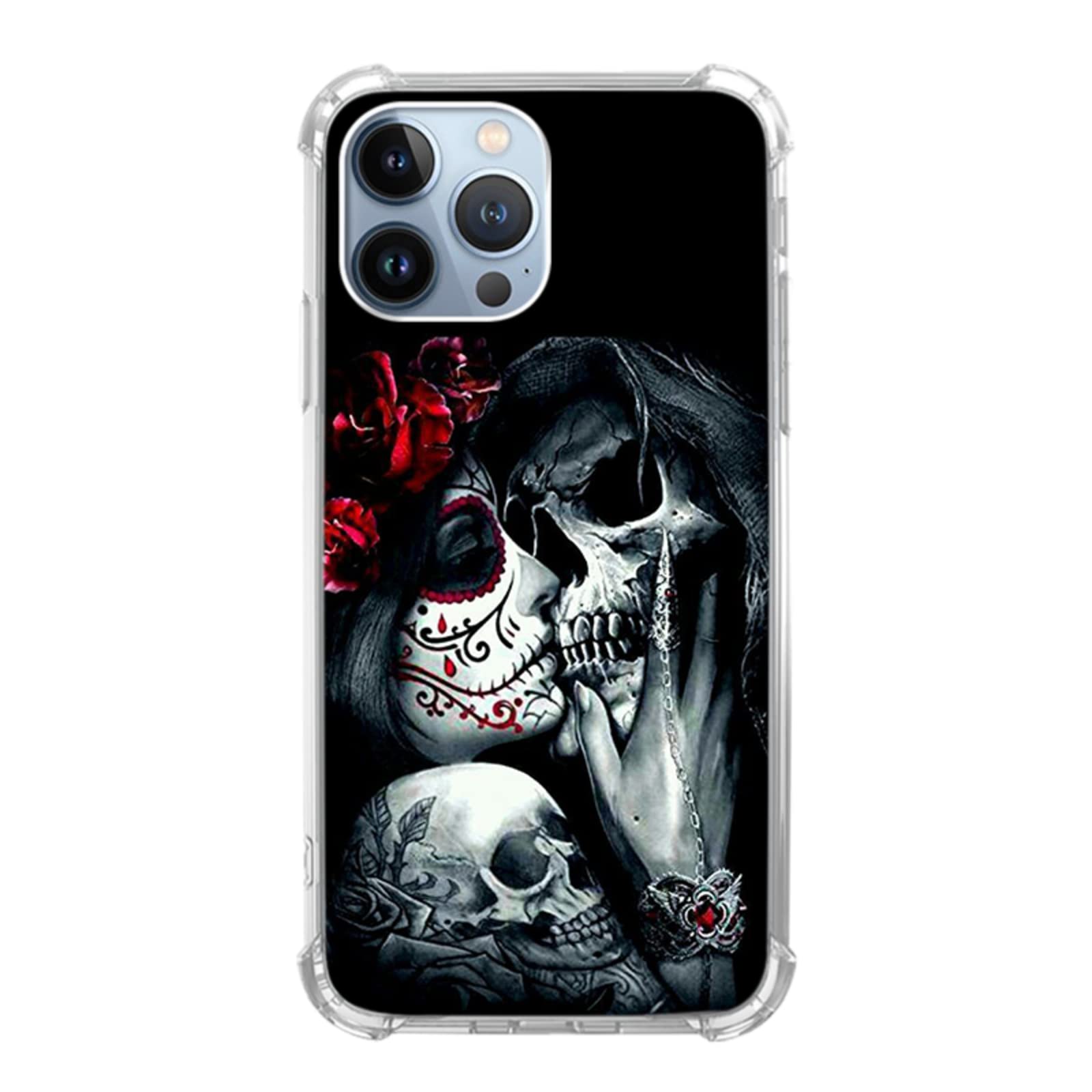Kiss Skull iPhone 13 Pro Max Case - Trendy Sugar Skull Girl Design TPU Bumper Cover for Women & Men | Perfect for Halloween, Gothic Fashion & Everyday Protection