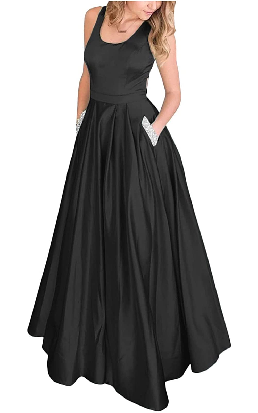 Elegant LL Bridal Women's Satin Prom Dress Long with Pockets - Perfect for Homecoming, Formal Dances & Special Occasions