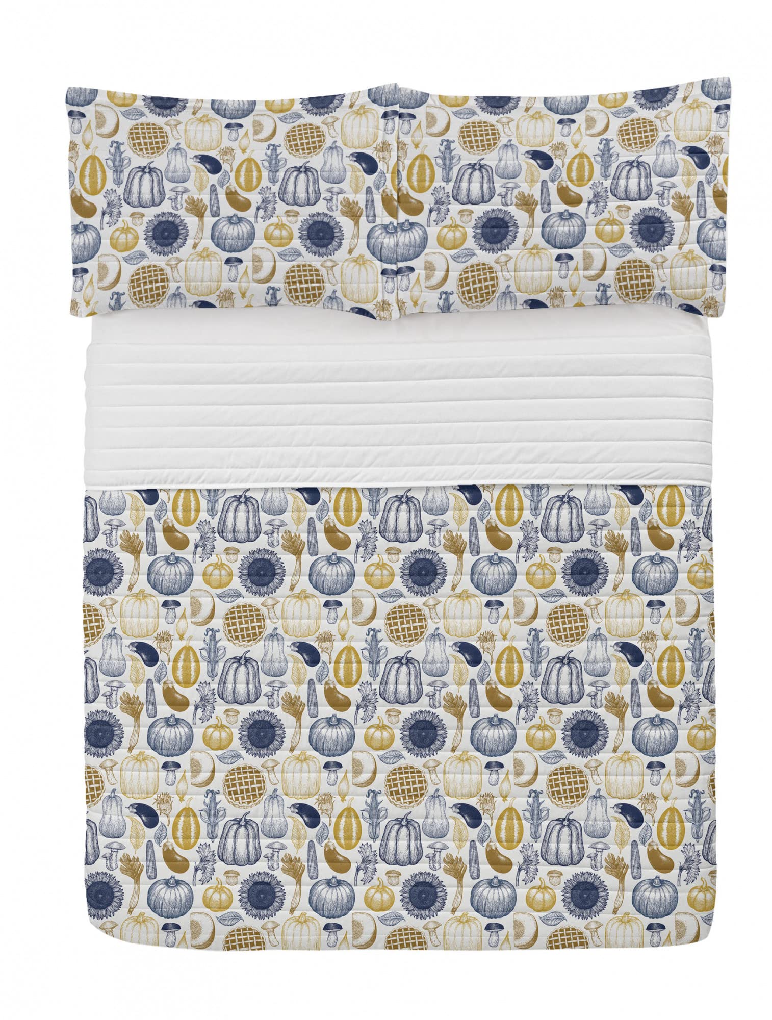 Ambesonne Pumpkin Thanksgiving Microfiber Bedspread Set - Vintage Autumn Floral Print King Size Bedding with Pillow Shams & Comforter in Dark Yellow & White | Soft Cozy Fall Decor for Master Bedroom, Guest Room & Holiday Home Staging