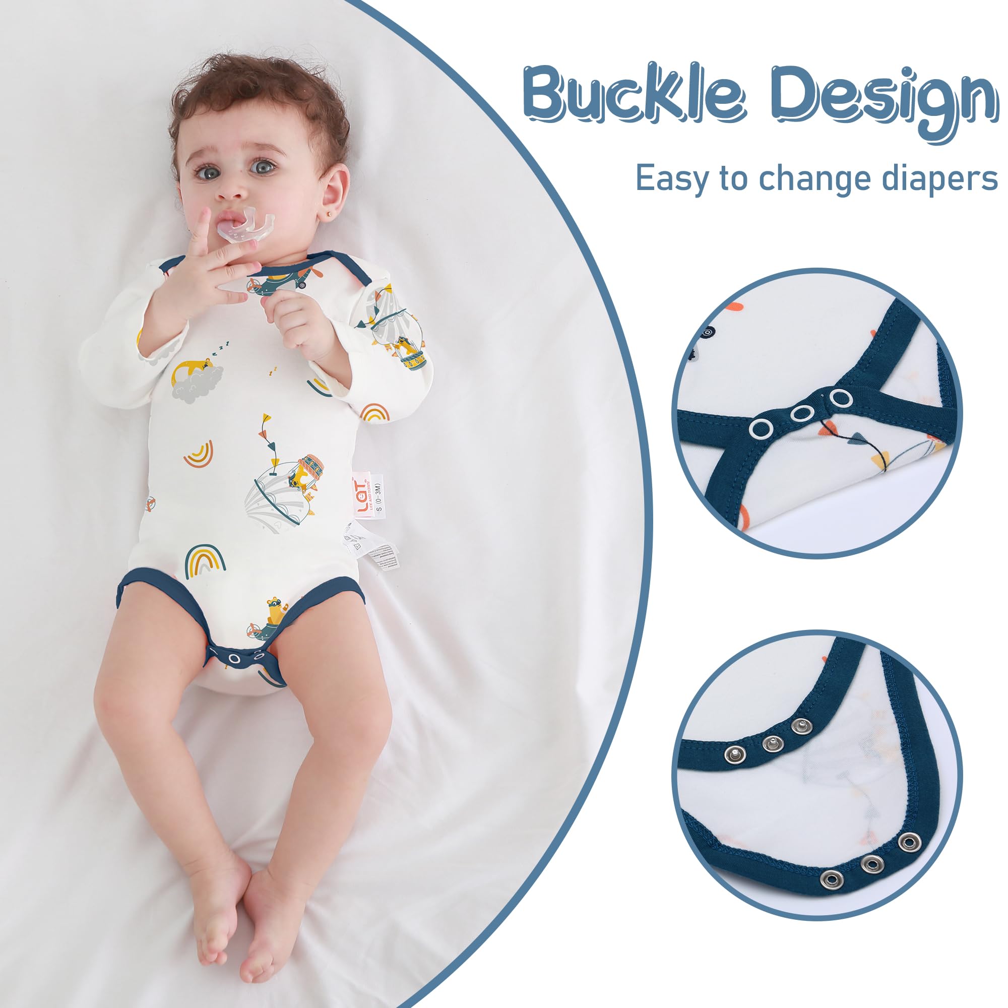 LAT Newborn Baby Boy Girl Outfits - 3Pcs Long Sleeve Romper with Pants & Hat Set | Soft Cotton Unisex Infant Clothes | Perfect for Photoshoots, Daily Wear & Gift Giving