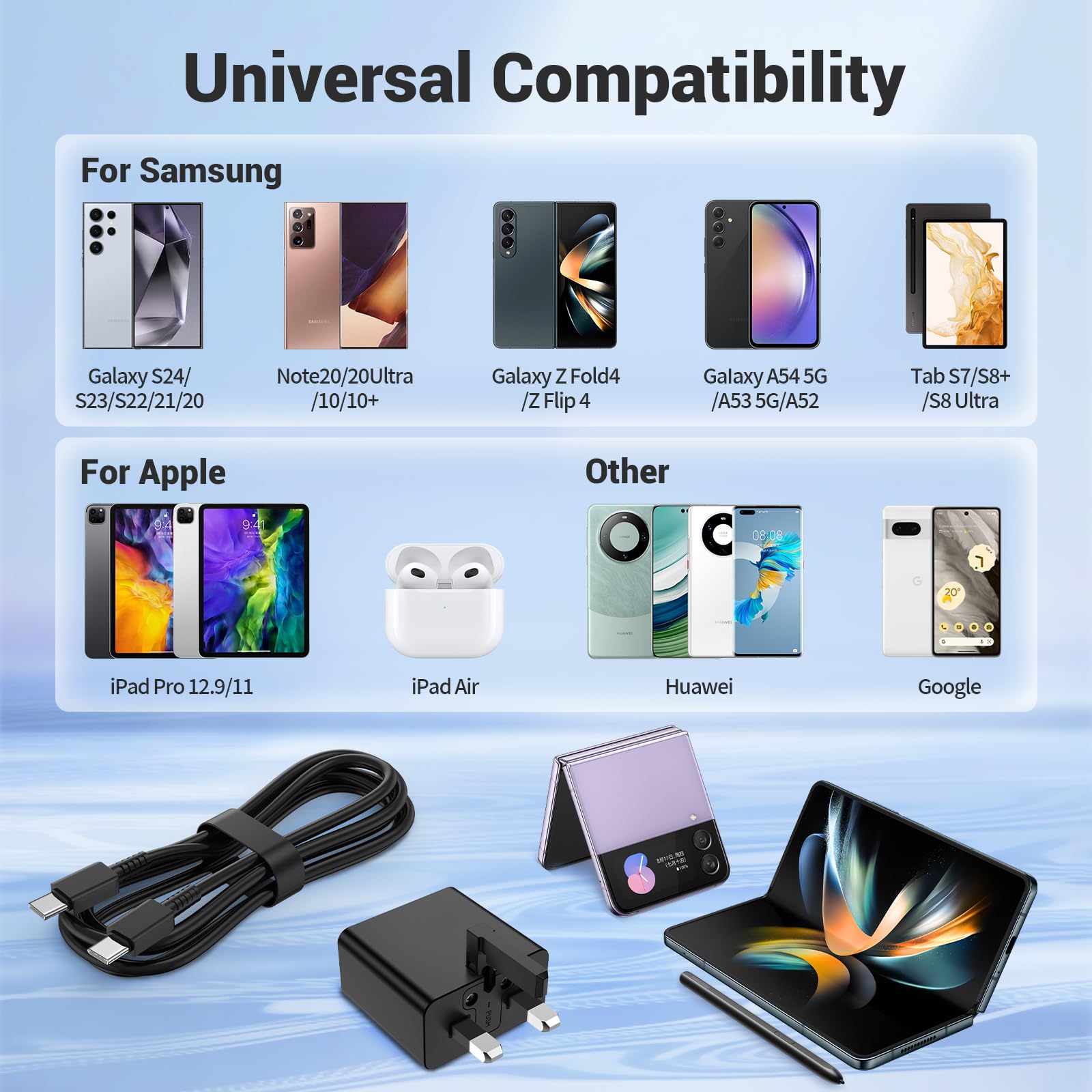 25W Super Fast Charger Plug & USB Type C Cable for Samsung S24/S23/S22/S21/S20/A55/A54/A53/A34/A33/A15/A14/A13/A12/Note 20/10 - Fast Charging Adapter for Home, Office & Travel