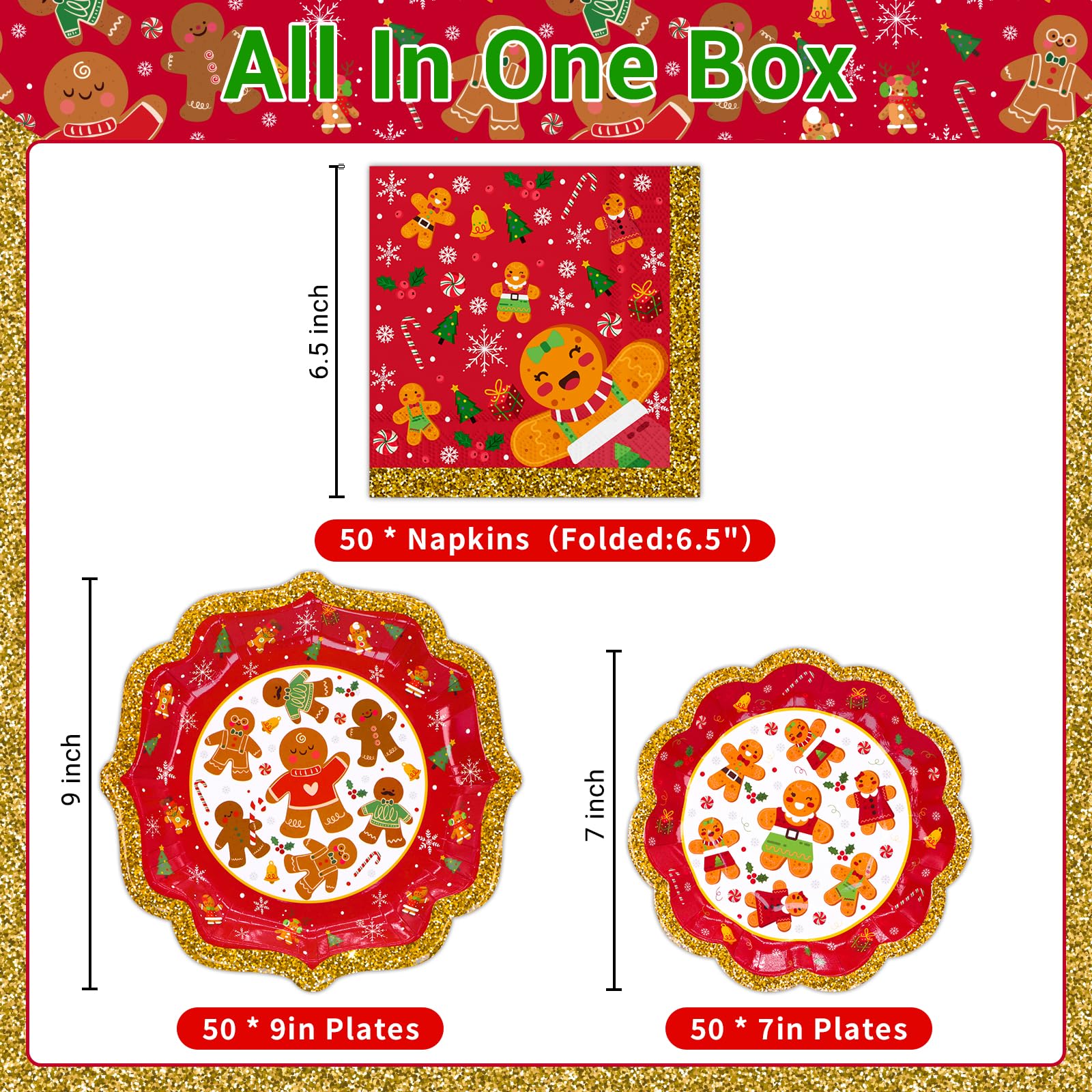 150pcs Christmas Gingerbread Party Tableware Set - Dinner Plates, Dessert Plates & Napkins for Holiday Gatherings | Xmas Party Supplies for Kids & Adults | Perfect for December Celebrations, Family Dinners & Christmas Festivities