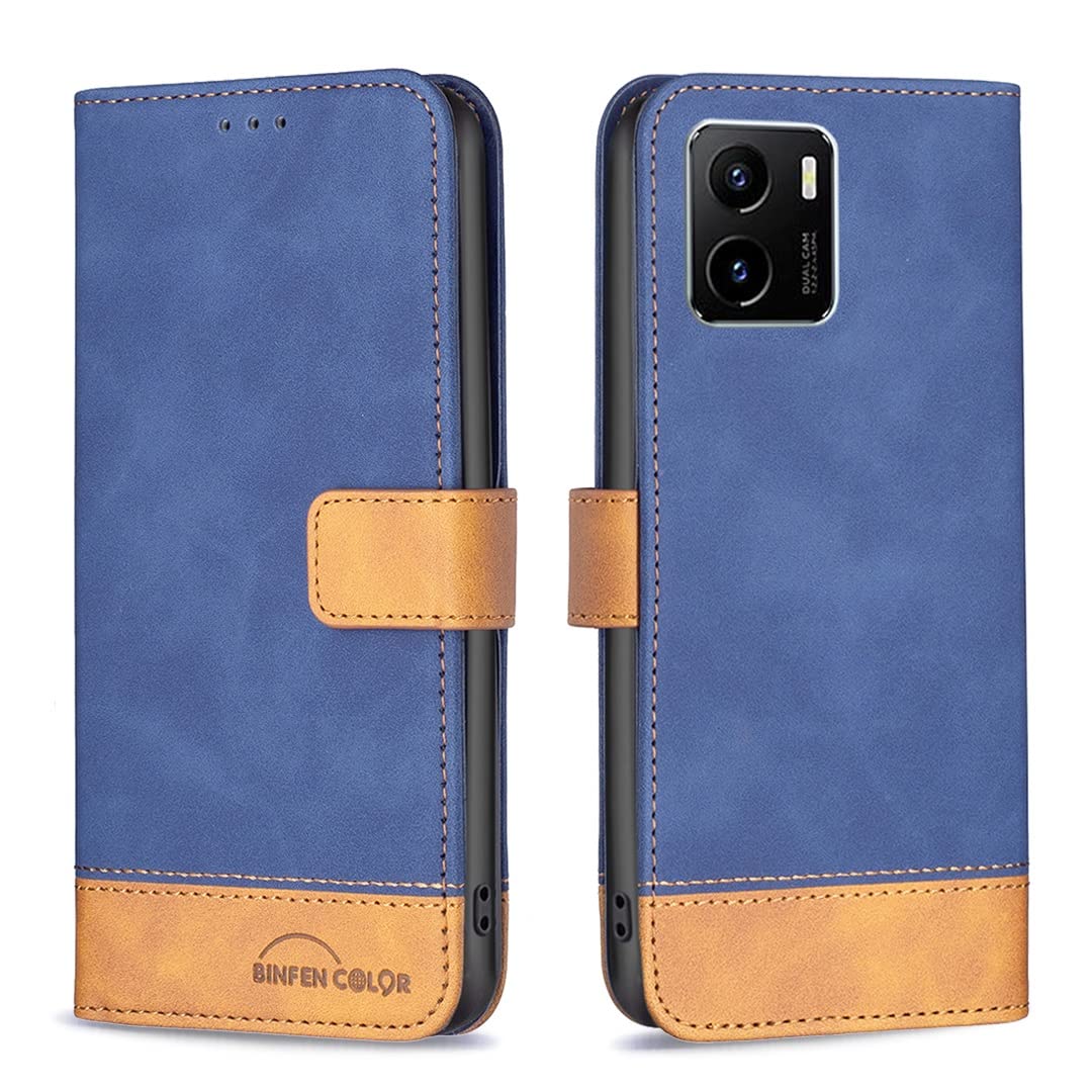 Premium Magnetic Flip Wallet Case for Vivo Y15s - Shockproof Protective Cover with Card Slots & Stand Function | Perfect for Work, Travel & Daily Use (Blue)