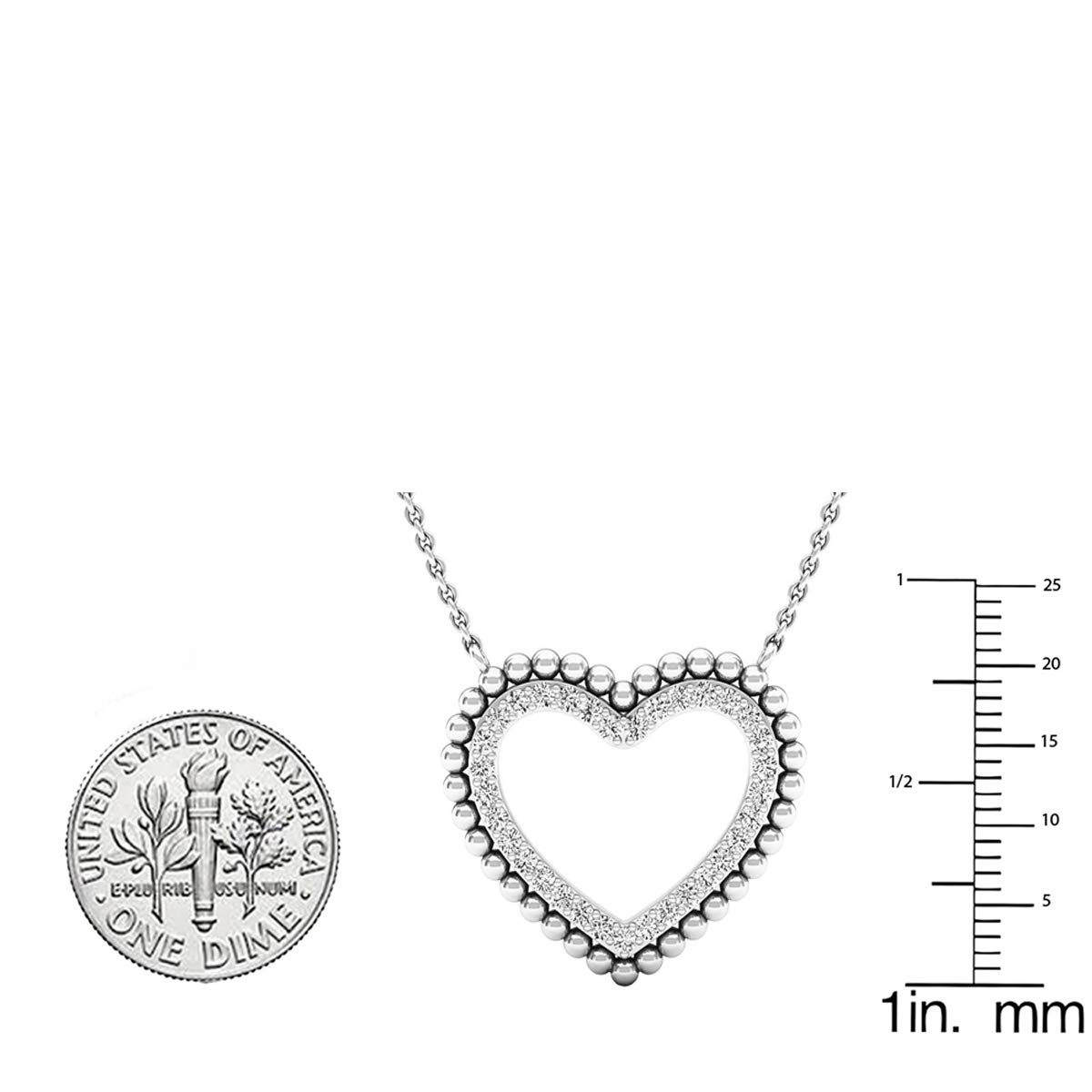 0.50 Cttw 14K Solid White Gold Heart Pendant with Round White Diamonds for Women - Elegant Jewelry Gift for Valentine's Day, Anniversary & Special Occasions