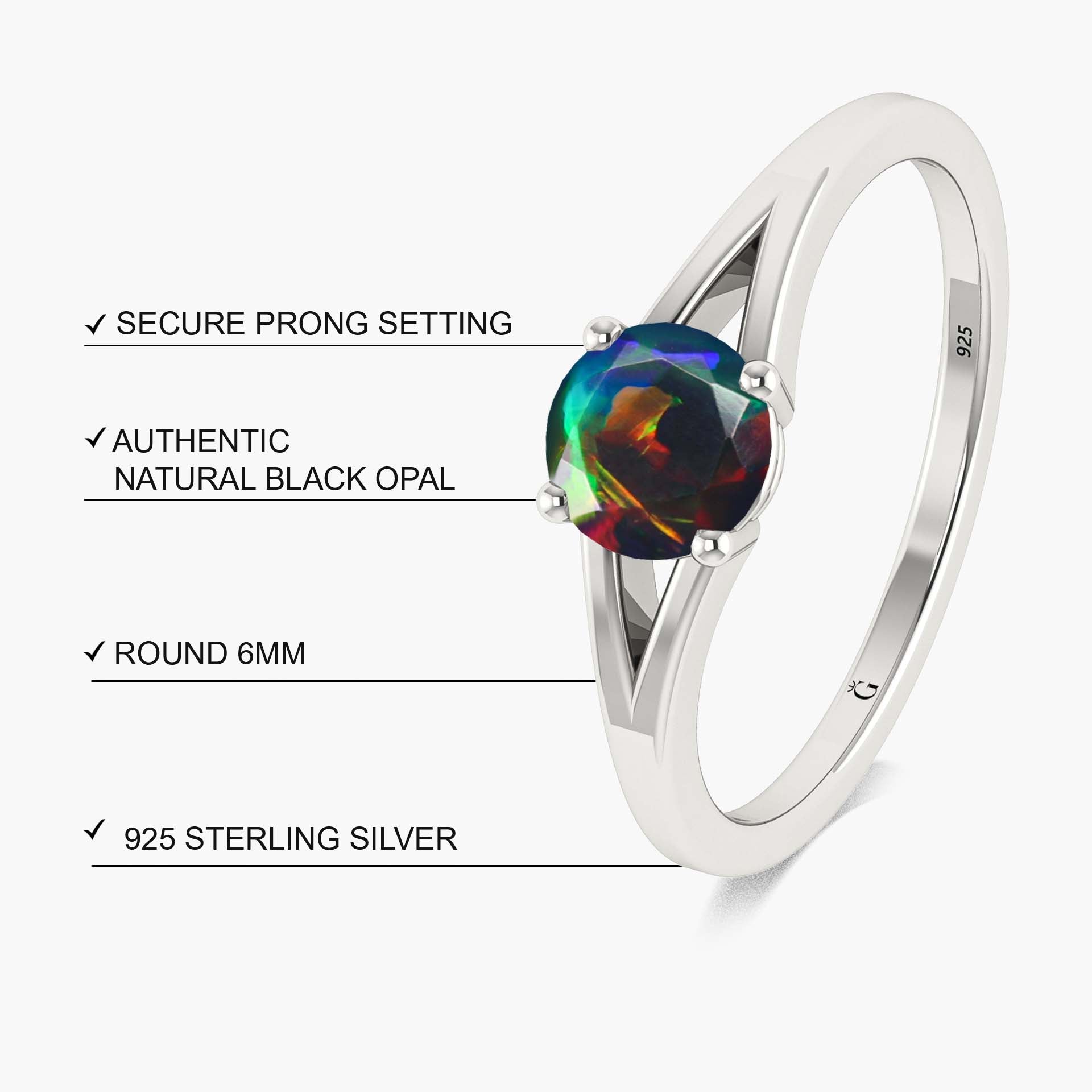 Exquisite Black Fire Opal Ring for Women – Elegant Round Dainty Jewelry for Everyday Wear & Special Occasions
