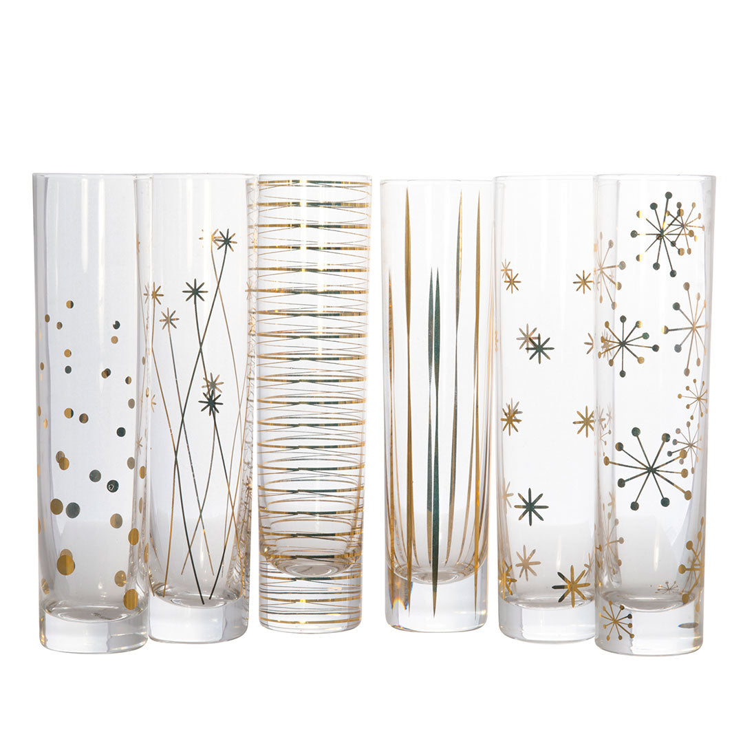 Premium Golden Decal Champagne Flutes Set of 6 - Elegant Glassware for Weddings, Parties & Celebrations - Perfect for Toasting & Special Occasions