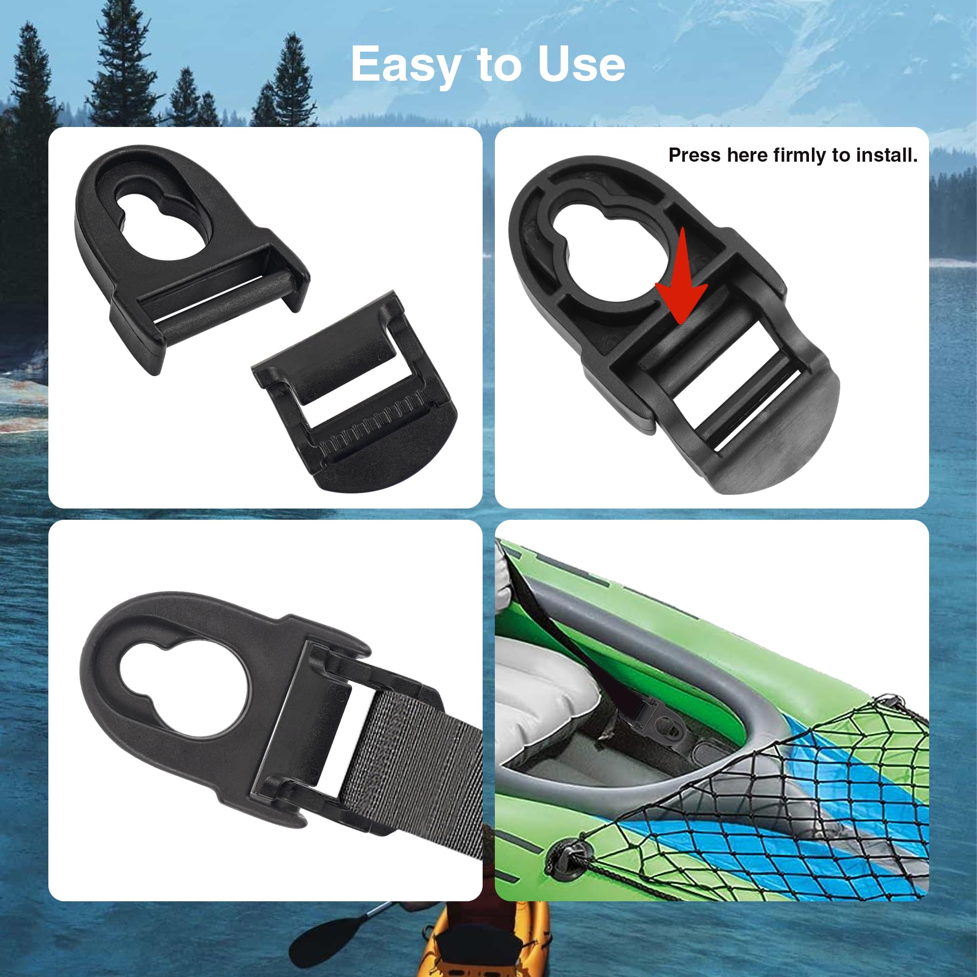 4 Sets Kayak Seat Clips and Hooks - Replacement Parts for Lifetime Emotion Kayaks | Durable Black Kayak Accessories for Fishing & Recreational Paddling