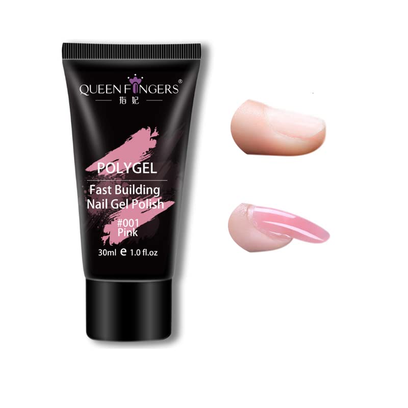 30g Pink Poly Gel Nail Extension Kit - Queen Finger Salon Quality DIY Nail Art Gel for Home Use | Perfect for Acrylic Nails, Manicures & Nail Art Designs