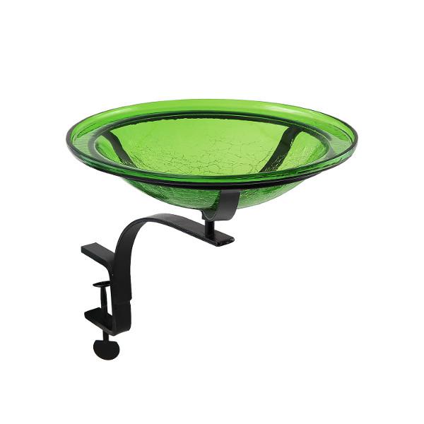 Fern Green Crackle Glass Birdbath Bowl for Garden Decor - Handmade Outdoor Bird Feeder with Crackled Texture, Perfect for Attracting Birds to Your Backyard or Patio