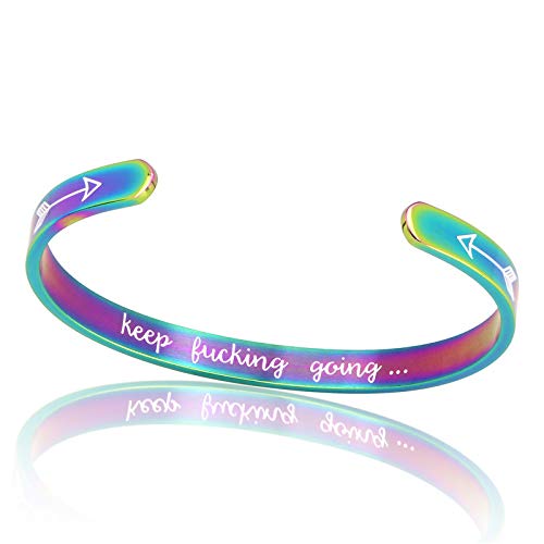Laramoi Women's Stainless Steel Engraved Bangle Bracelet - Inspirational 'Keep Going' Cuff Bracelet for Girls & Teens - Perfect Motivational Gift for Daily Wear, Workouts & Special Occasions
