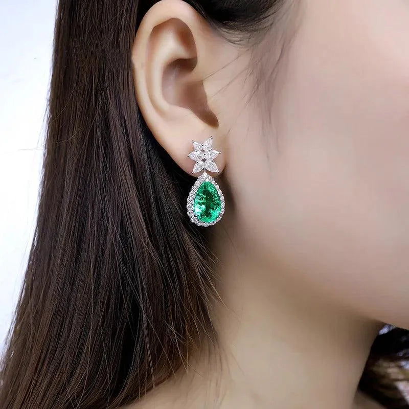 10K Gold Lab-Grown Emerald Earrings with Moissanite - Hydrothermal Emerald Fine Jewelry for Women - Perfect for Parties, Weddings & Gifts