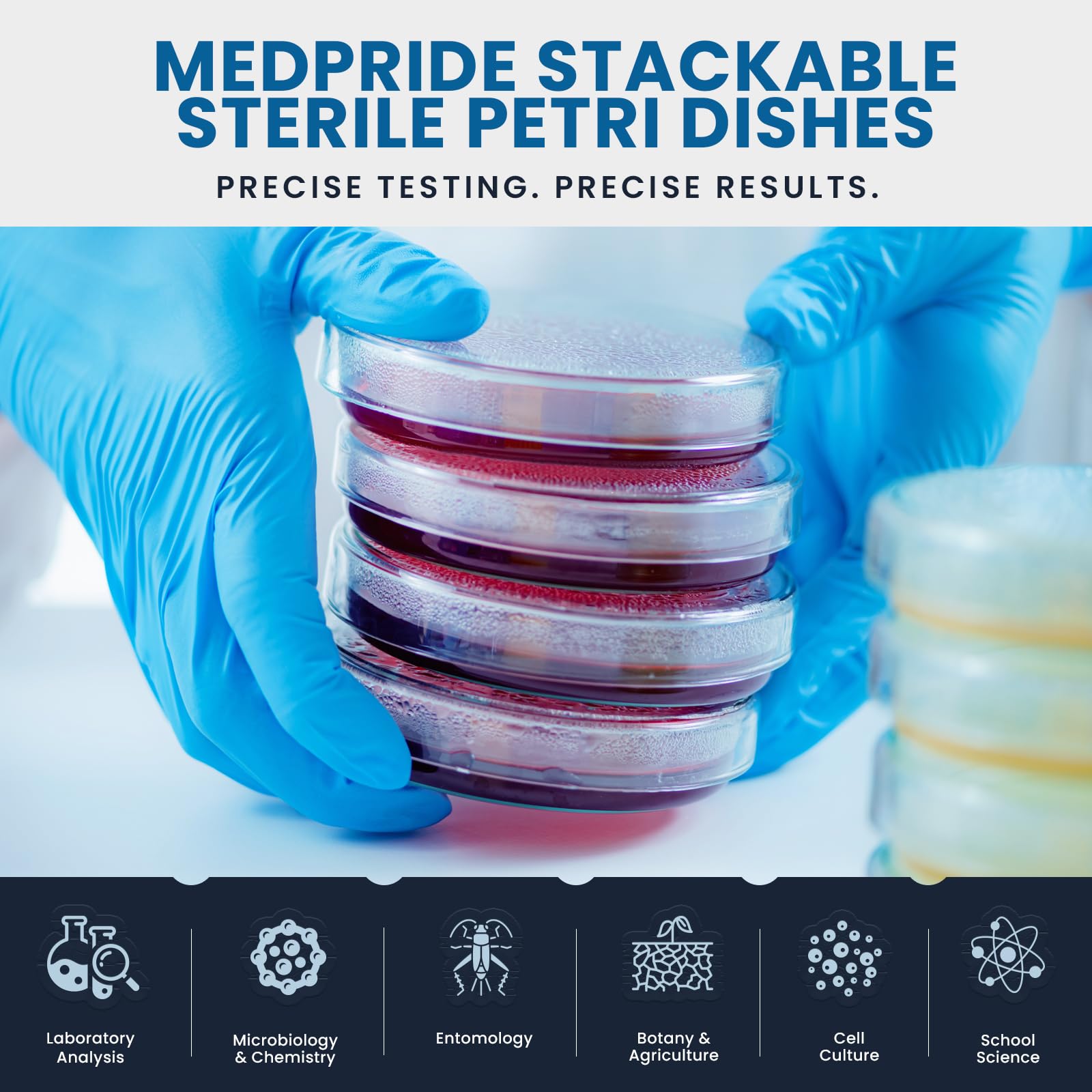 MED PRIDE Sterile 90mm Petri Dishes Pack of 25 with Lids - Lab-Grade Plastic Petri Dishes for Microbiology, Cell Culture & Biology Experiments | Ideal for Science Labs, Schools & Research Facilities