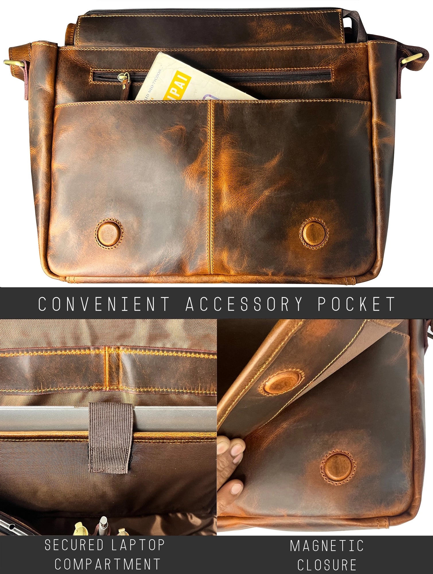 Premium Genuine Leather Messenger Bag for Men - Stylish Laptop Briefcase for Business, Office & Travel - Perfect Work Bag for Professionals & Commuters