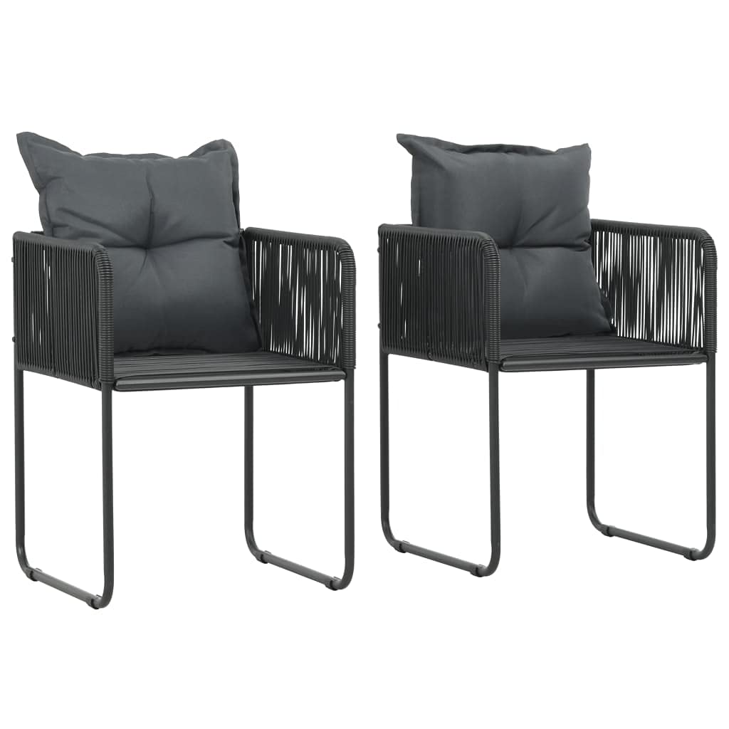 Modern Black Poly Rattan Outdoor Chairs Set of 2 with Pillows - Patio, Garden, Terrace Furniture for Relaxing & Entertaining