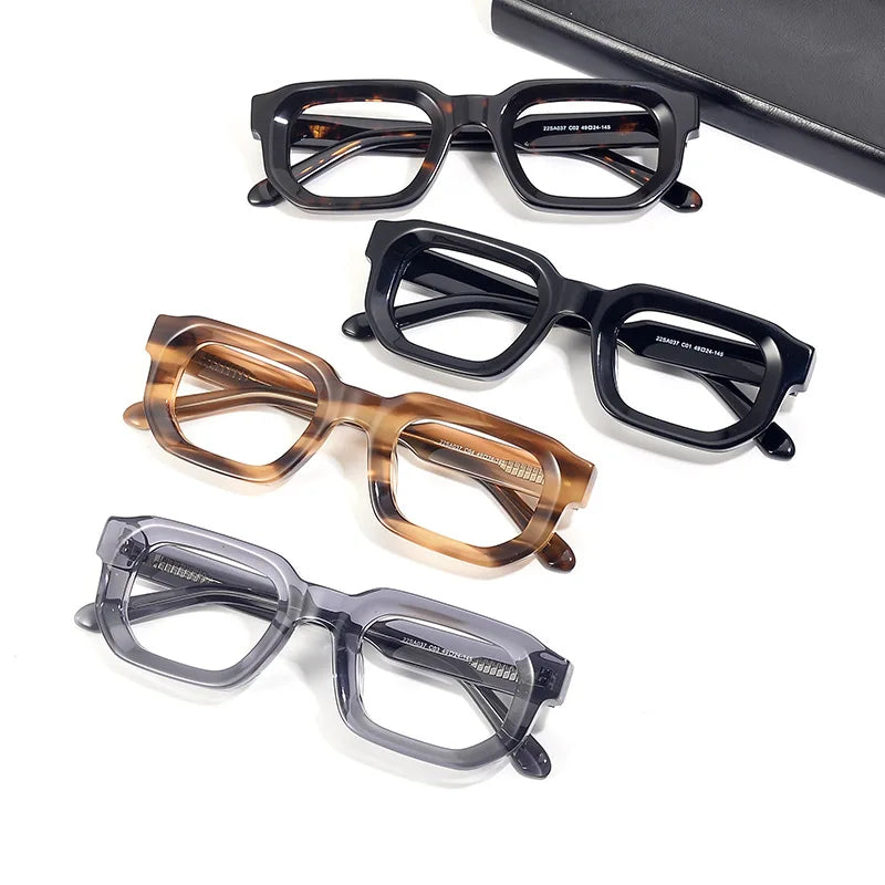 Stylish Black Unisex Acetate Square Eyeglasses with Full Rim Brow Line - Perfect for Work, Reading & Fashion (Model 22037)