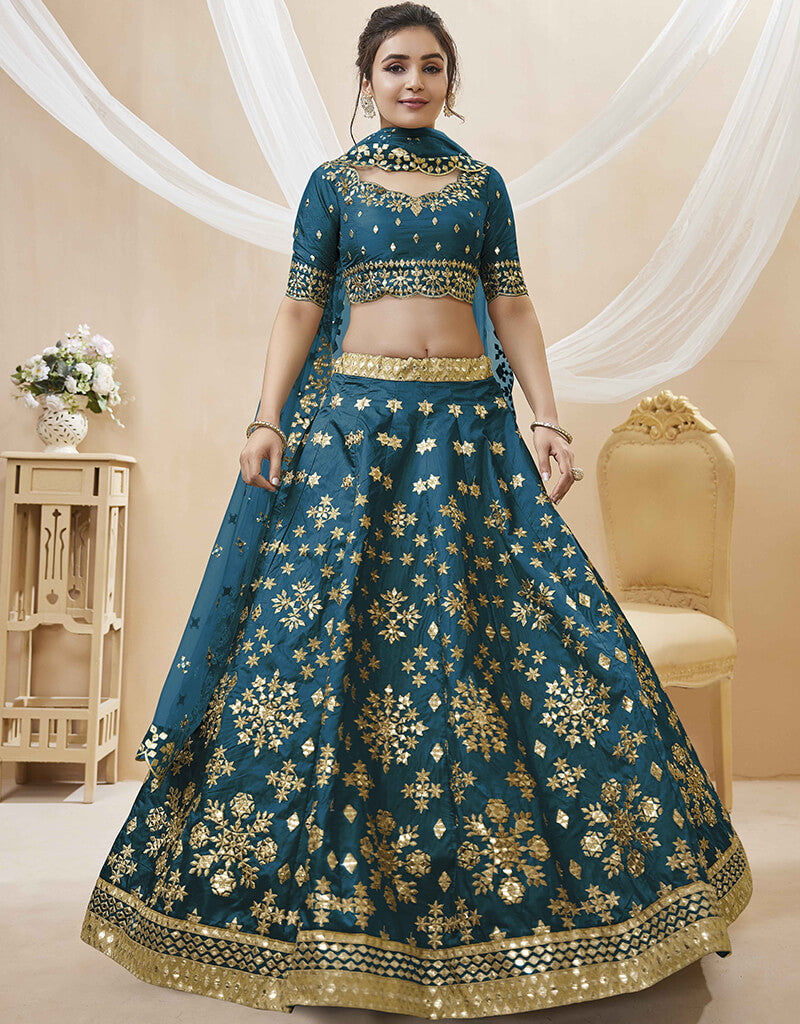 Blue Art Silk Lehenga Choli for Women - Elegant Indian Bridal Wear for Weddings & Festivals