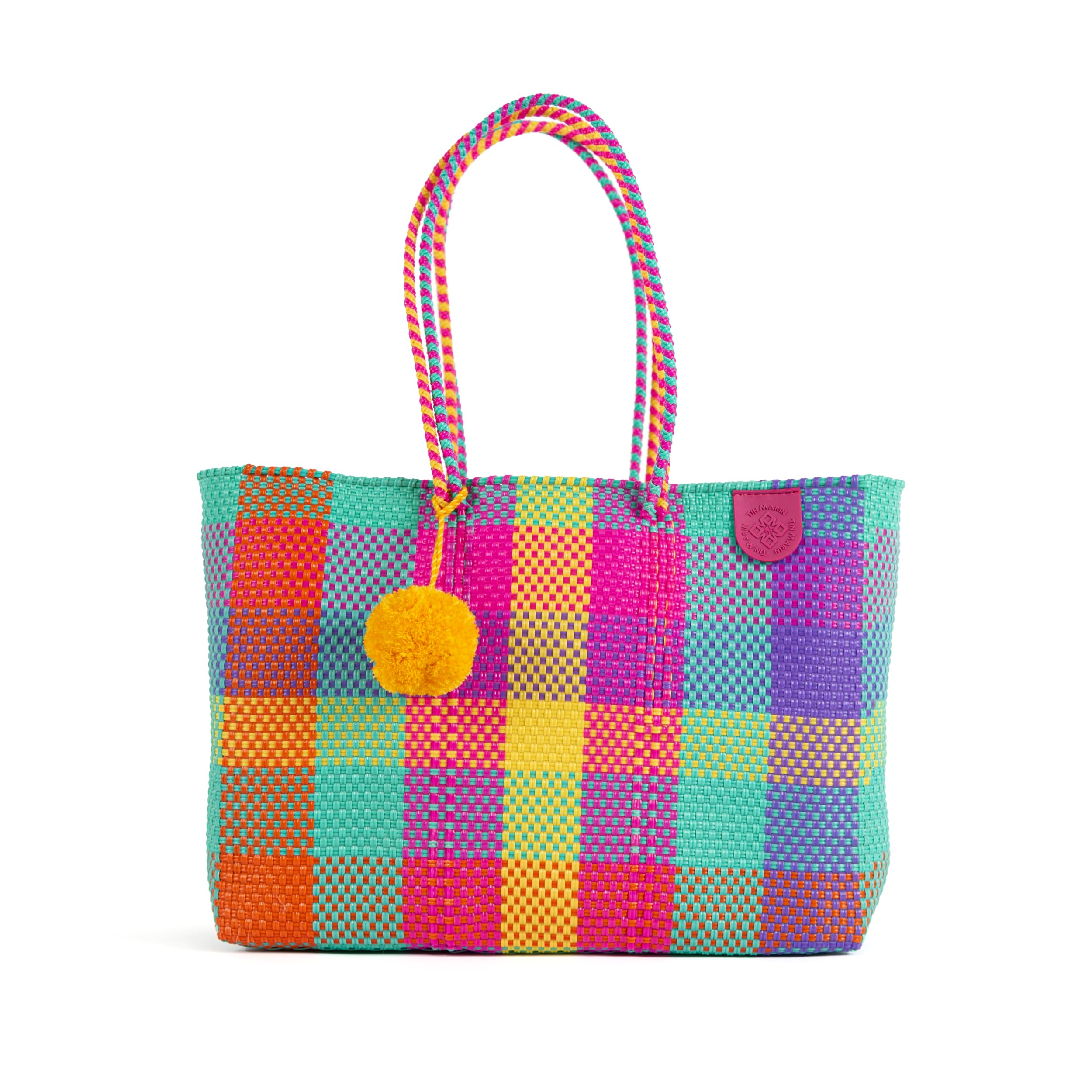 Fiesta Super Tote - Handwoven Mexican Plastic Beach Bag | Water-Resistant Summer Tote in Vibrant Colors | Perfect for Pool Parties, Beach Vacations & Shopping Trips