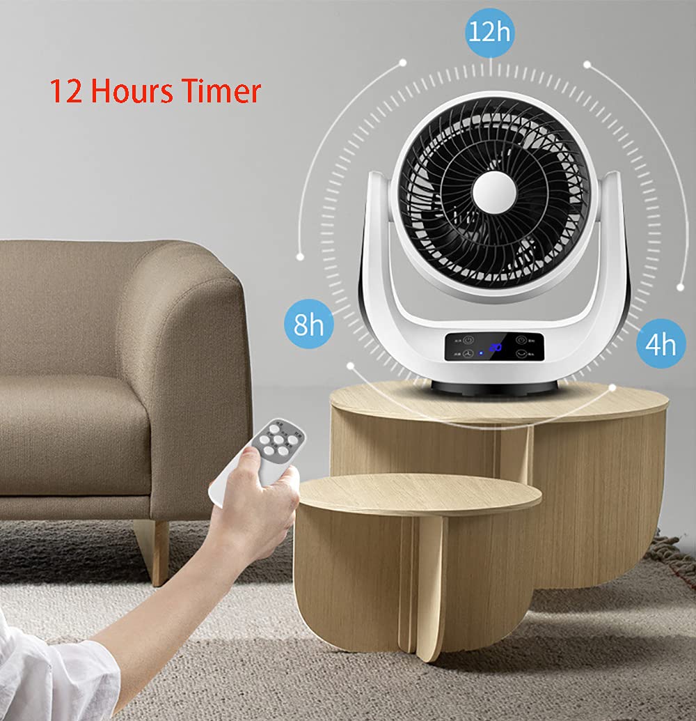 Remote Control Air Circulator Fan - 3 Speed Settings (High/Medium/Low) with 12 Hour Timer, White - Perfect for Bedroom Cooling, Office Air Circulation & Home Ventilation