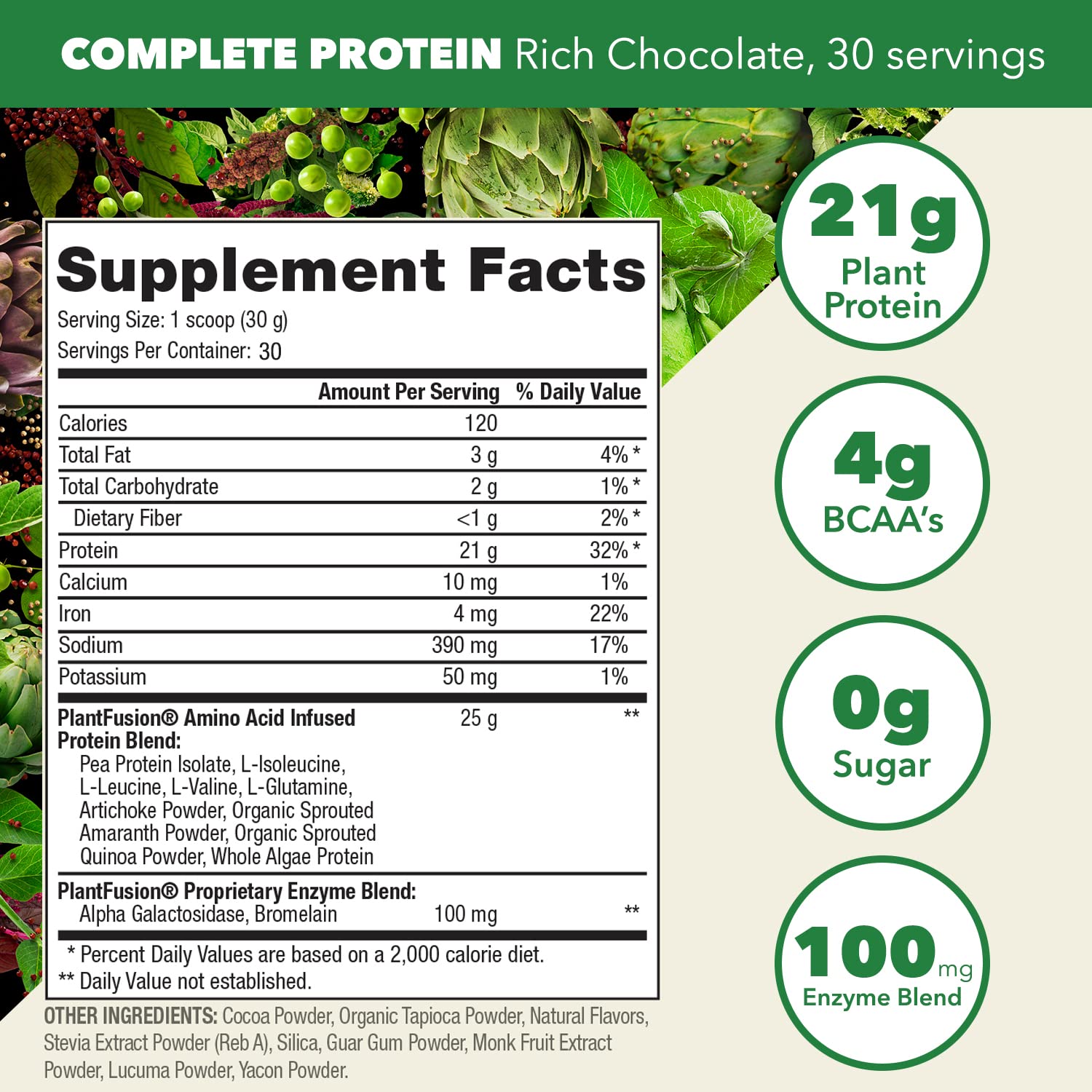 PlantFusion Complete Vegan Protein Powder - Plant-Based Protein with BCAAs, Digestive Enzymes & Pea Protein - Keto, Gluten-Free, Soy-Free, Dairy-Free, Sugar-Free, Non-GMO - Chocolate Flavor 2lb for Post-Workout Recovery & Meal Replacement