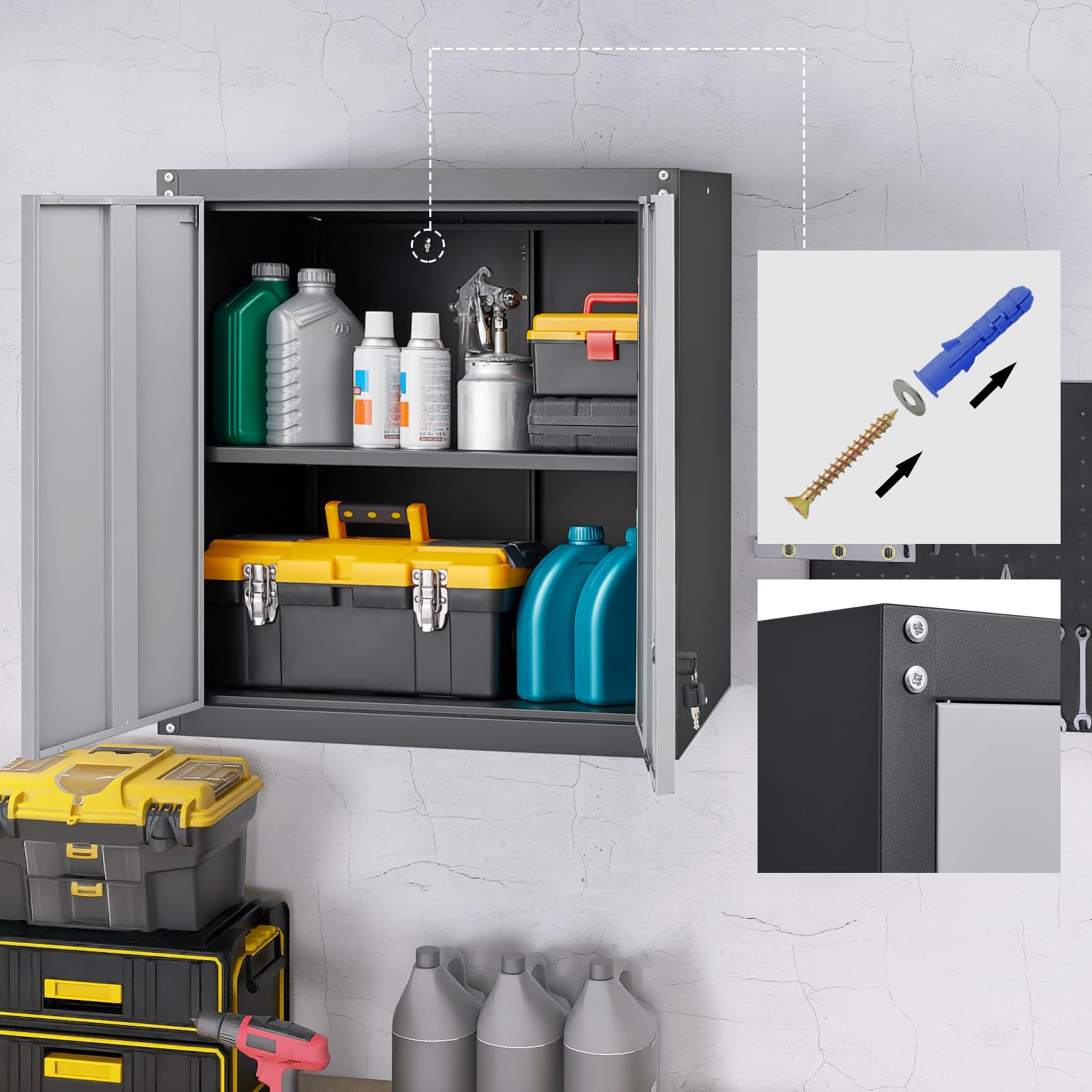 Metal Wall Mounted Storage Cabinet with Adjustable Shelf & Lock - 27.95