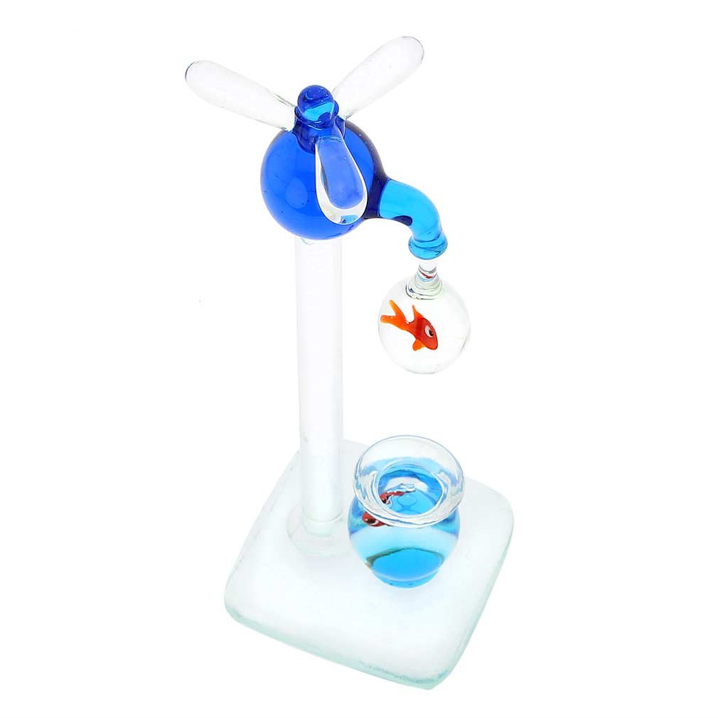 Venetian Murano Glass Faucet & Aquarium with Handcrafted Fish - Elegant Home Decor for Bathroom, Kitchen, or Office Desk