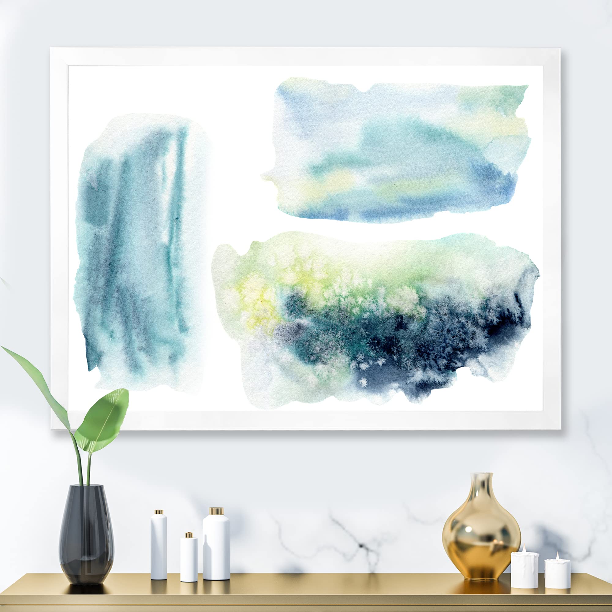 DesignQ Underwater Abstract Clouds Modern Framed Wall Art - Contemporary Home Decor for Living Room, Bedroom & Office
