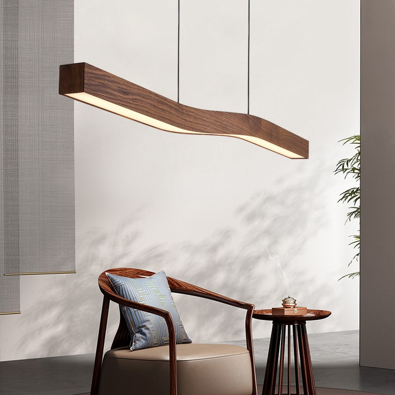 Wooden Wave Bar Hanging Light - Modern Kitchen Pendant Lighting for Dining Room, Island, Bar Counter & Restaurant Decor | Energy Efficient LED Wave Light Fixture