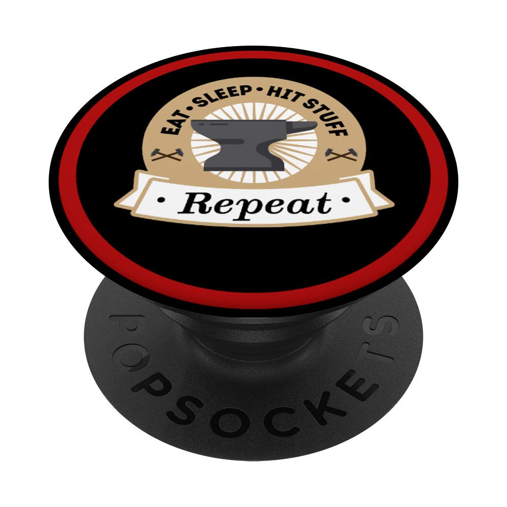 Blacksmith Anvil PopSockets PopGrip - Swappable Phone Grip for iPhone & Android | Eat Sleep Hit Stuff Repeat Design | Perfect for Gaming, Workouts & Daily Use