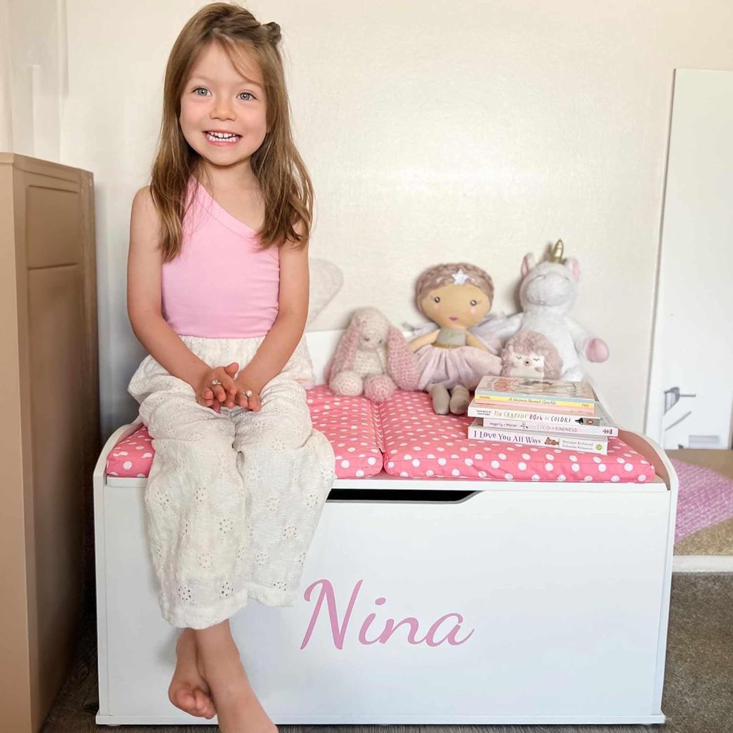 DIBSIES Personalized Creative Wonders Toy Box - Signature Series for Girls in White | Perfect for Kids' Room Storage & Organization