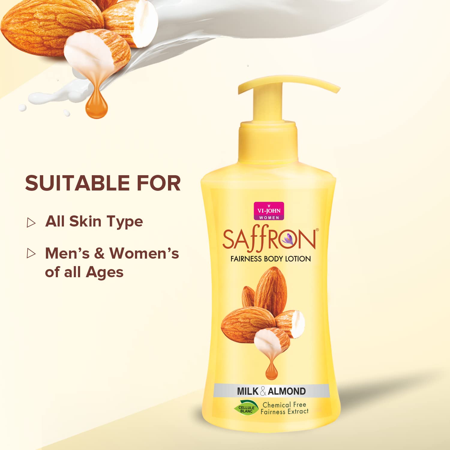 Vi-John Body Lotion for Men & Women - Milk & Almond Moisturizer for All Skin Types - 2 Pack (250ml Each) | Hydrating Dry Skin After Shower & Daily Skincare Routine