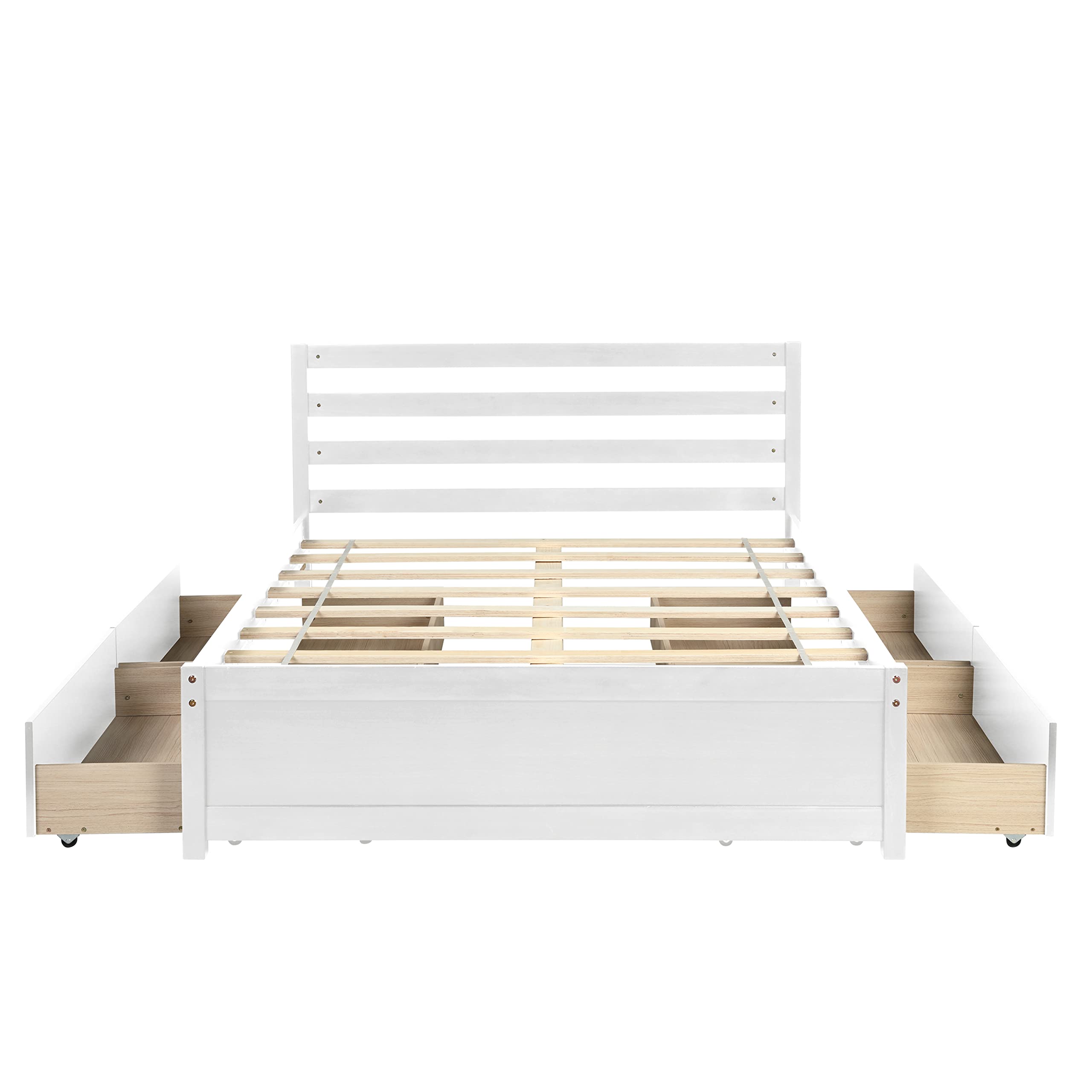 LZ LEISURE ZONE Full Size Bed Frame with 4 Storage Drawers - Sturdy Wood Platform Bed with Slat Support - White - Perfect for Small Bedrooms, Guest Rooms & Dorm Rooms