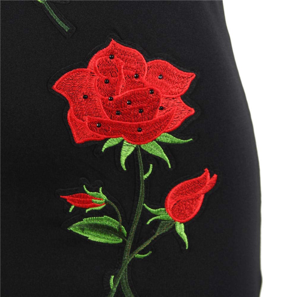 Sexy Black Satin Lingerie for Women - Elegant Embroidery Party Gown Dress with High Slit for Roleplay, Runway & Special Occasions (Size 2XL)