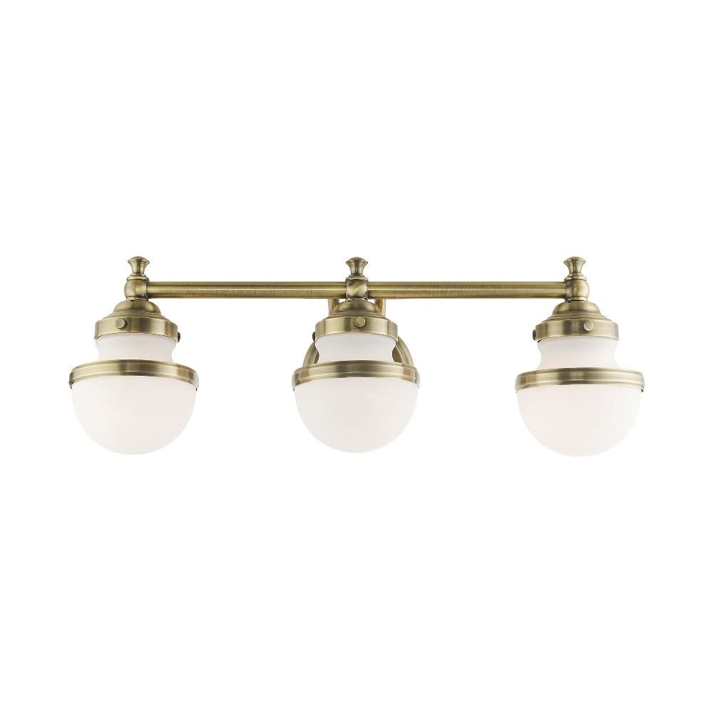 Livex Lighting 3-Light Antique Brass Bathroom Vanity Sconce - Perfect for Bathroom Mirror Lighting and Modern Home Decor