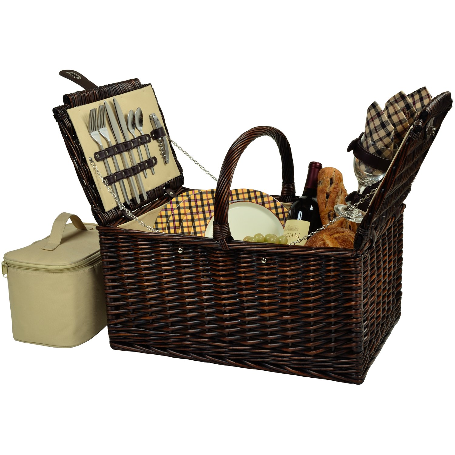 Picnic at Ascot Buckingham Willow Picnic Basket for 4 - Classic London Plaid Design | Perfect for Outdoor Dining, Beach Picnics & Romantic Getaways