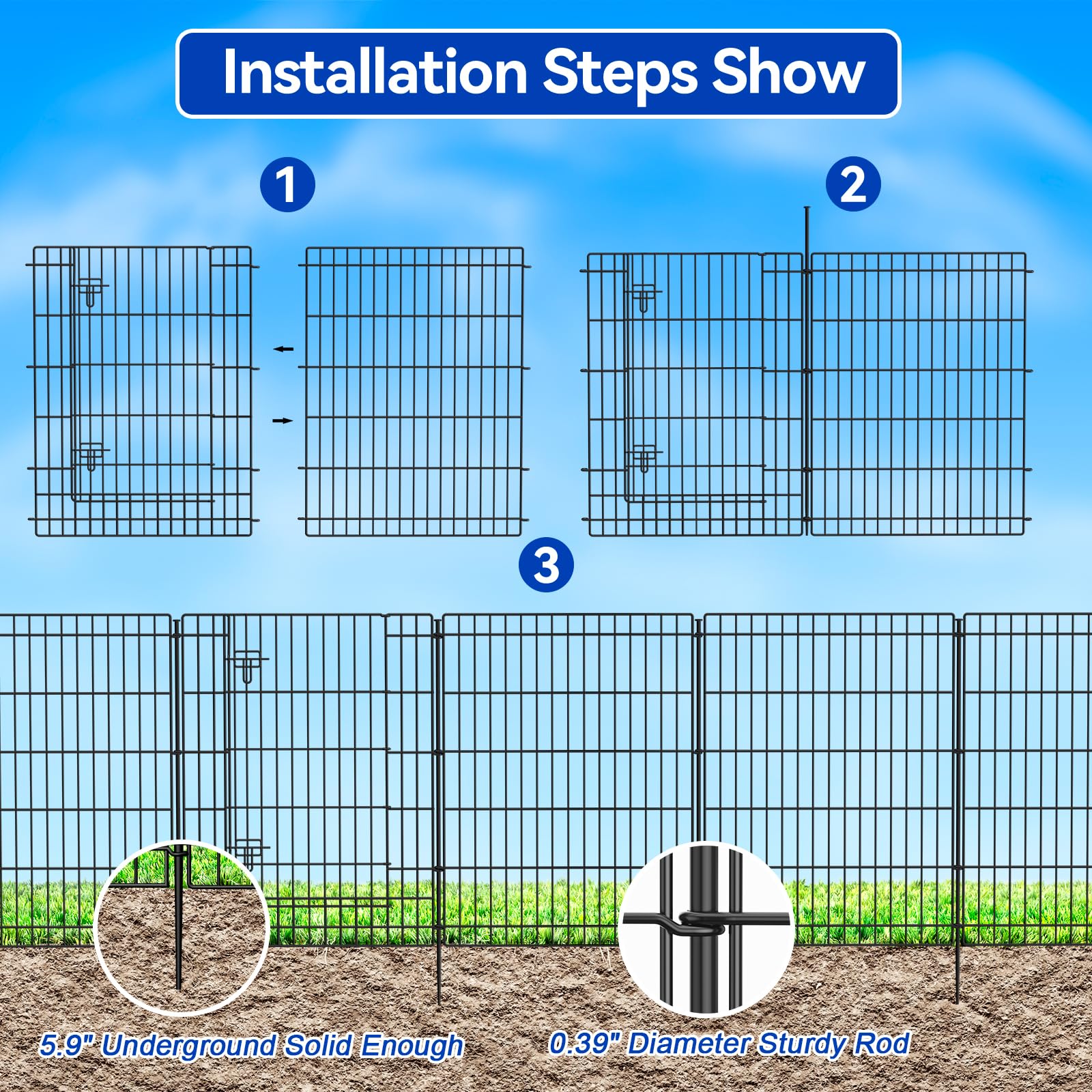 INJOPEXI 6-Panel 13ft x 36in Metal Garden Fence with Gate - Rustproof Outdoor Animal Barrier for Rabbits & Dogs - Perfect for Yard, Lawn, Patio & Garden Protection
