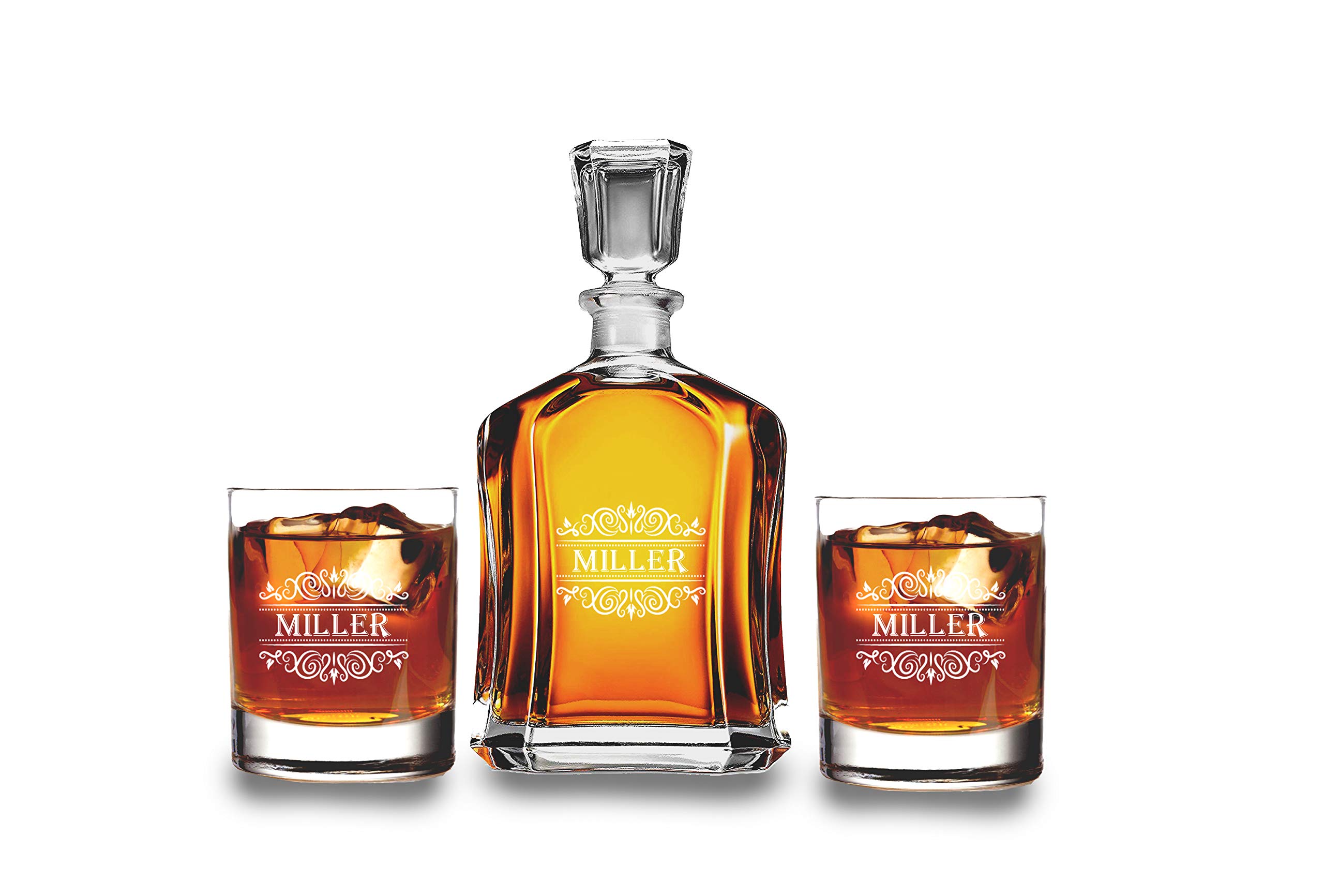 Personalized Whiskey Decanter Set with Wooden Box - Engraved Groomsmen Gift Set Includes 2 Glasses - Perfect for Anniversary, Engagement & Christmas - Elegant Home Bar Accessories for Whiskey Lovers