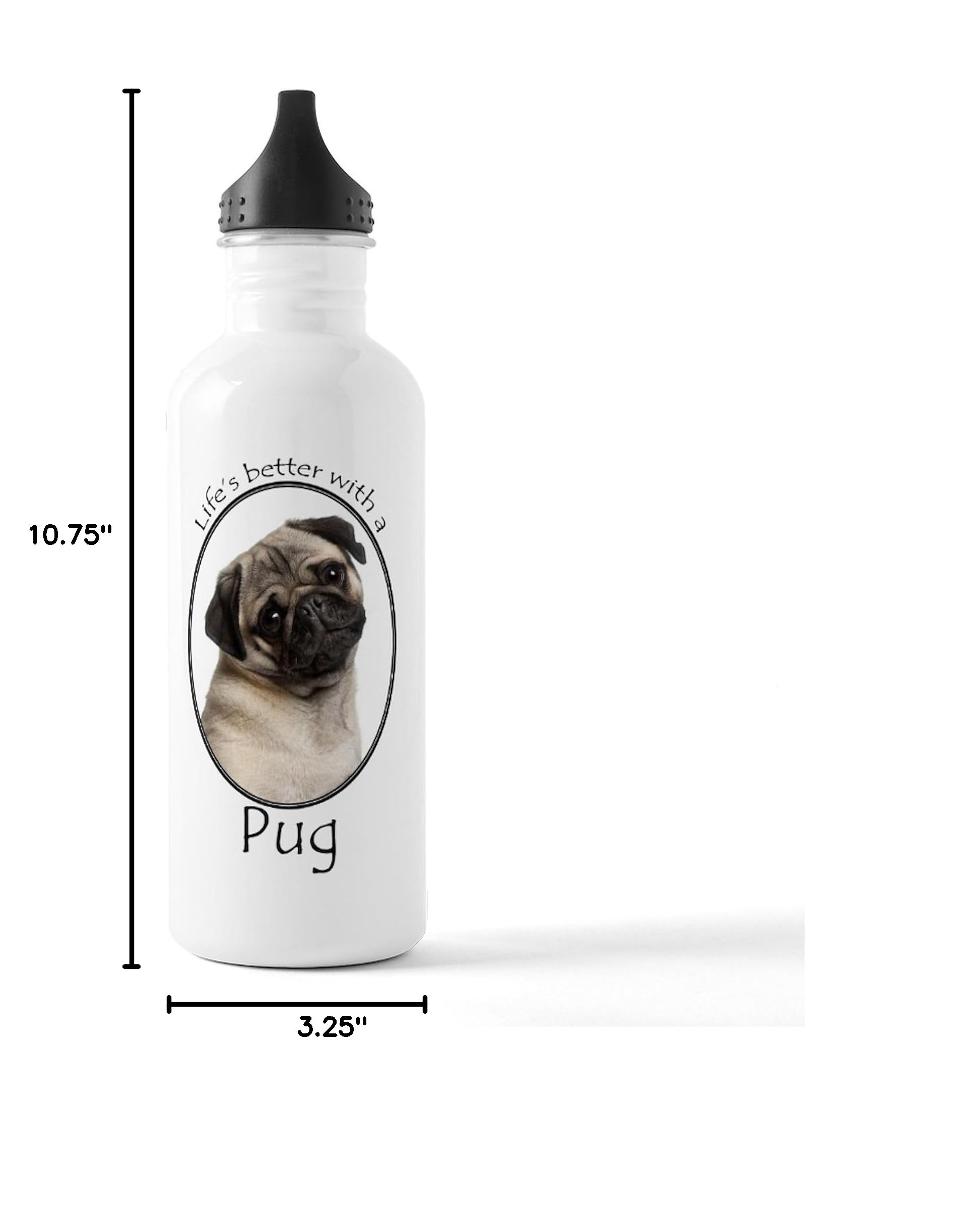 Lifes Better Pug Stainless Steel Water Bottle 1.0L (34 oz) - Insulated Double Wall Vacuum Flask for Hot & Cold Drinks - Perfect for School, Gym, Hiking & Office Use
