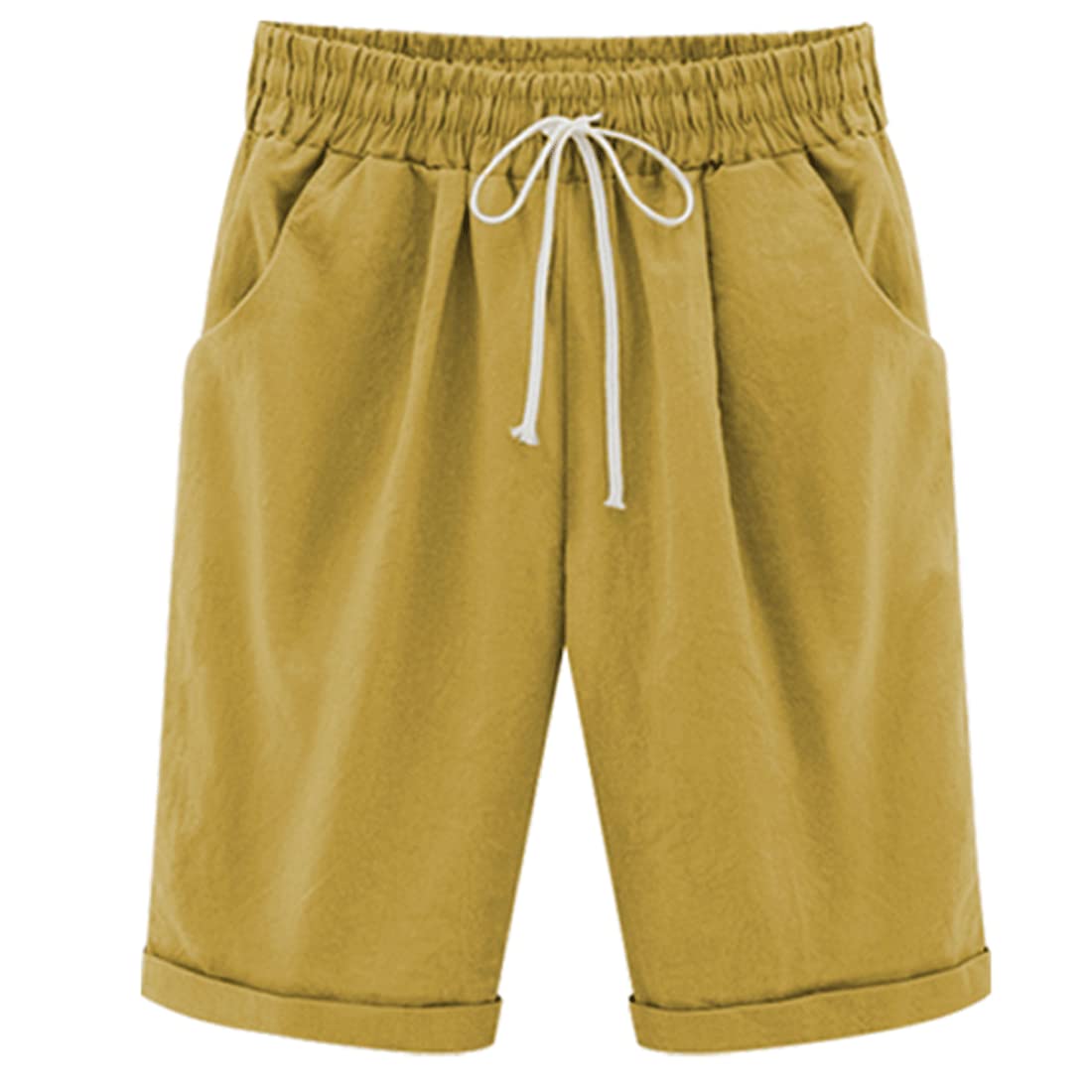 XinYangNi Women's Casual Cotton Cargo Shorts - Lightweight Hiking Shorts with Elastic Waist & Drawstring - Summer Outdoor Shorts with Pockets for Hiking, Travel & Everyday Wear