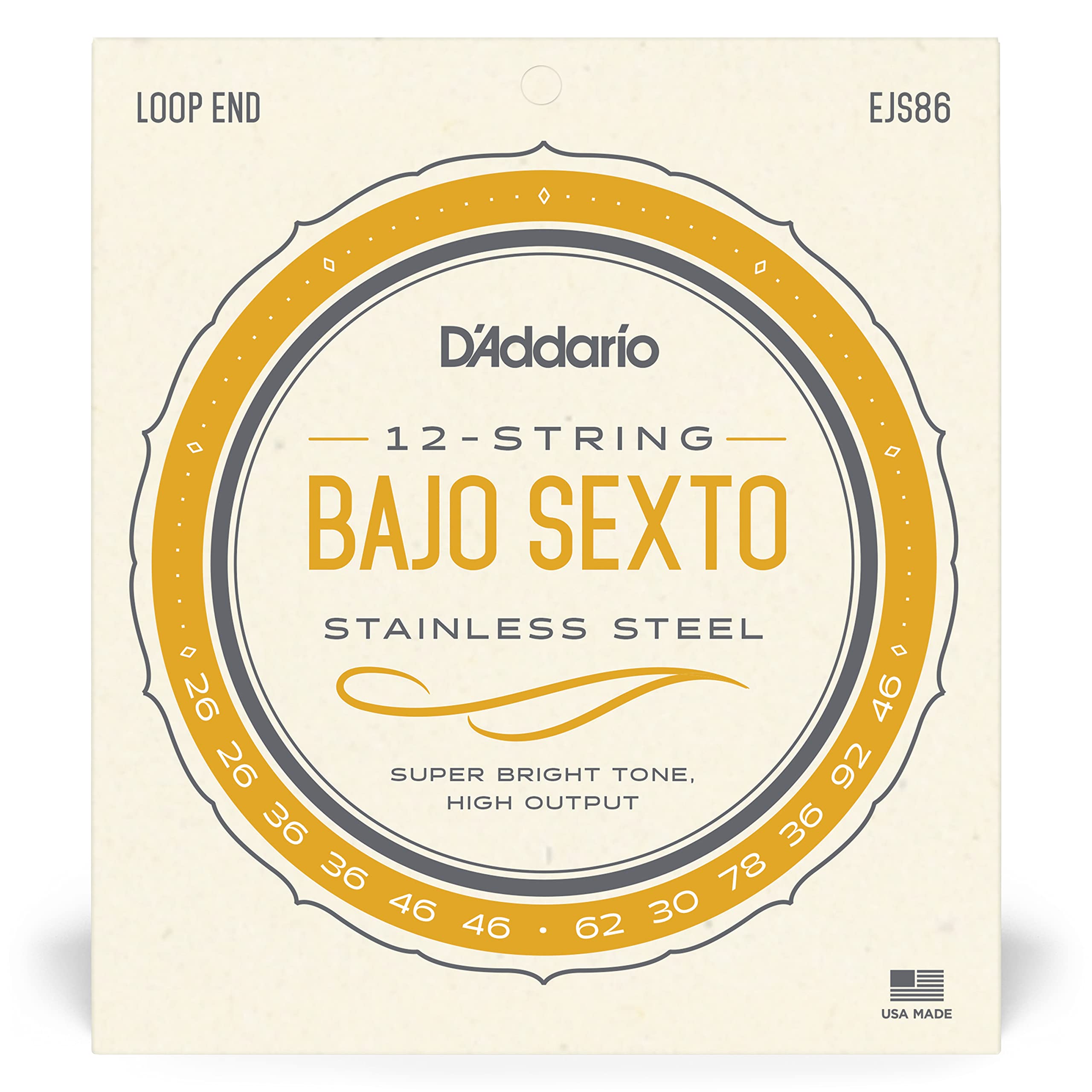 D'Addario EJS86 Bajo Sexto Stainless Steel Guitar Strings - Premium Strings for Mexican Folk & Mariachi Music - Perfect for Live Performances & Studio Recording