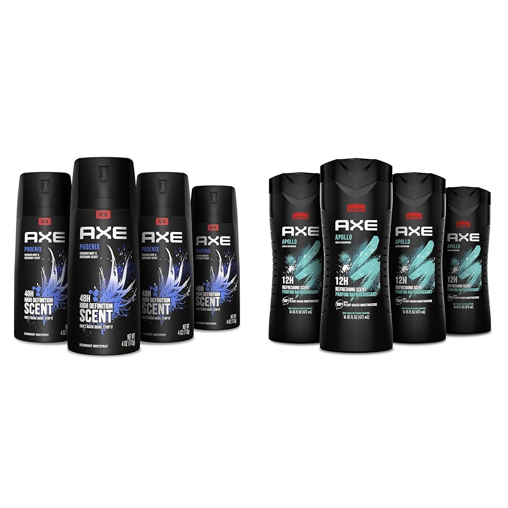 Axe Body Spray Deodorant for Men - Long Lasting Odor Protection & Freshness, Phoenix Scent with Sage & Cedarwood - 4 Pack | Gym, Workout & Everyday Use