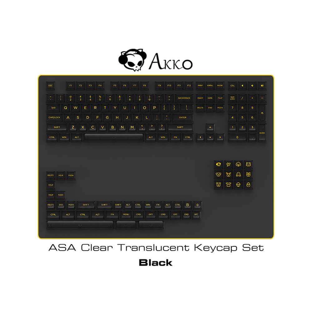 Akko ASA Clear Translucent 155-Piece Polycarbonate Keycaps - Black V2 - Perfect for Custom Mechanical Keyboards & Gaming PC Setups